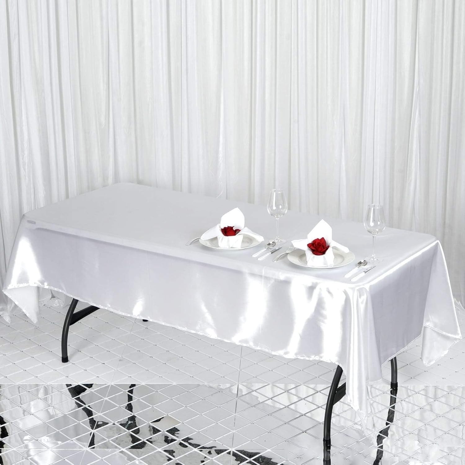 BalsaCircle Mantel rectangular de satén blanco de 60 x 102 pulgadas para bodas, fiestas, recepciones, eventos, cocina, comedor