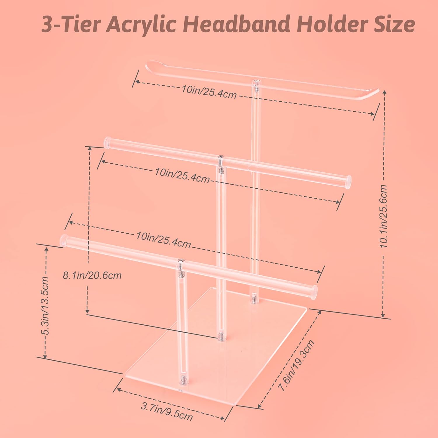 Acrylic Headband Holder Organizer Storage, 3-Tier Clear Scrunchie Holder Stand Hair Accessories Organizer Hair Tie Display Headband Stand for Women
