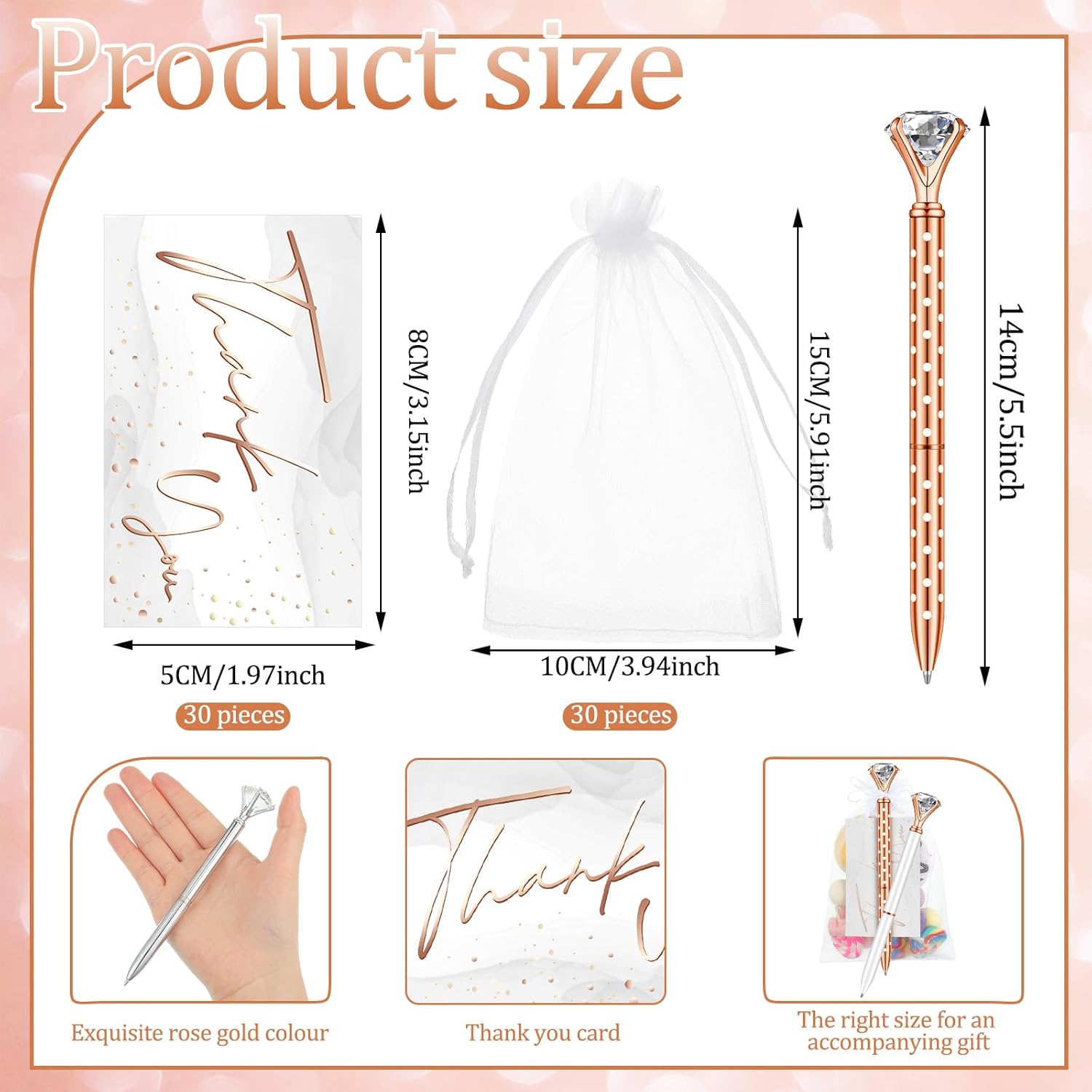 Juego de 91 bolígrafos de diamante para despedida de soltera, incluye 31 bolígrafos de cristal de boda, 30 bolsas de organza, 30 tarjetas elegantes,