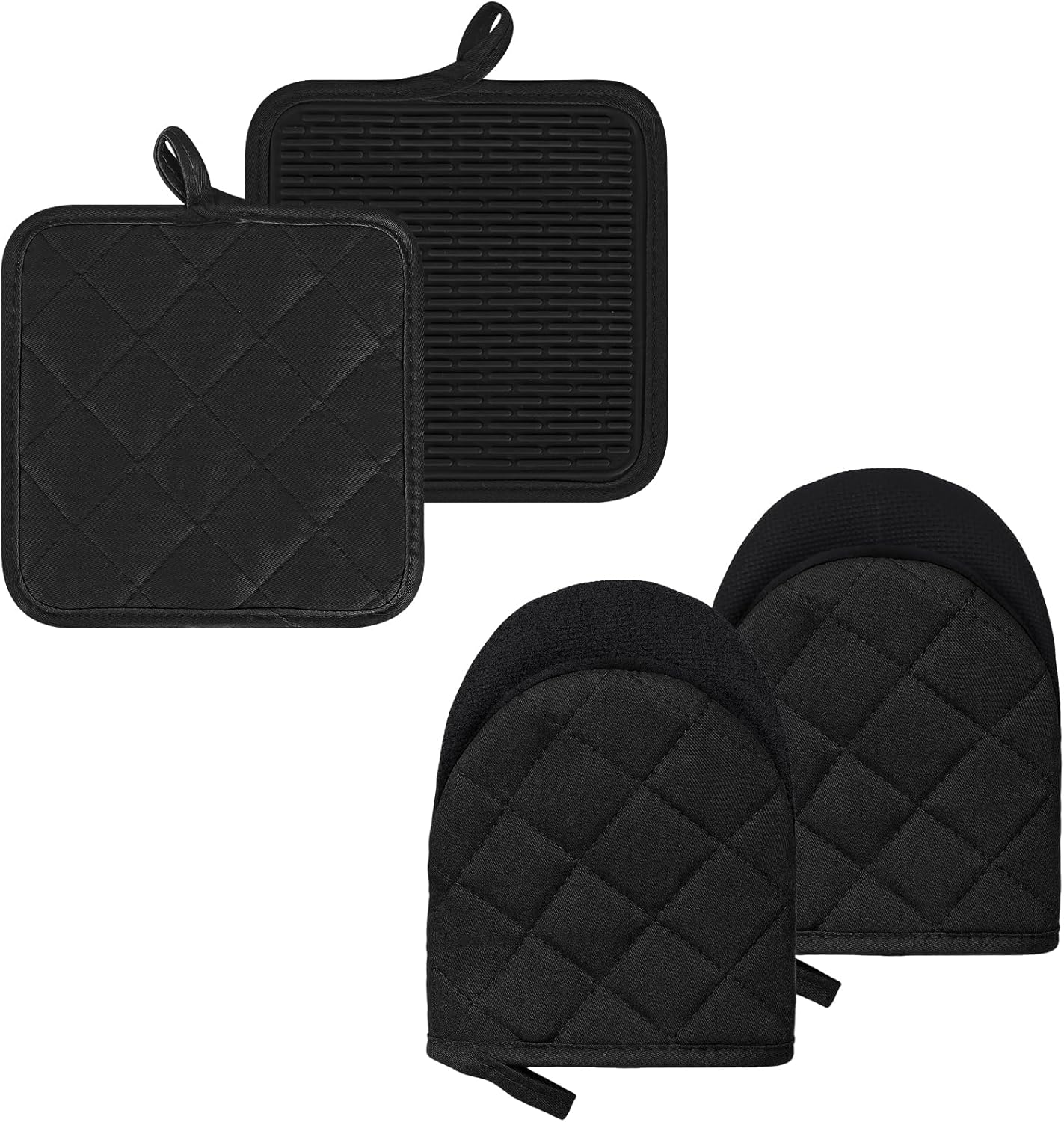 Juego de 4 manoplas de horno y soportes para ollas, mini guantes de cocina de silicona resistentes al calor para 500 grados, mini guantes de horno y