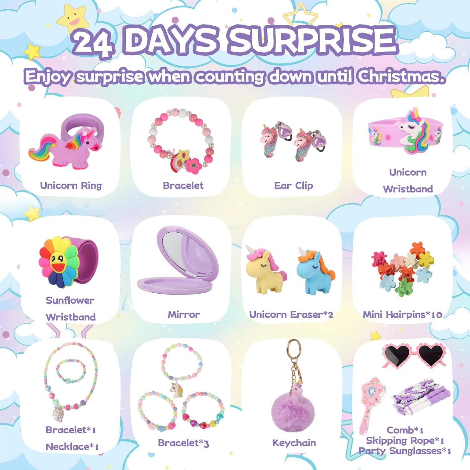 Calendario de Adviento 2023 para niñas, regalos de unicornio para niña, caja de cuenta regresiva de 24 días, calendario de cuenta regresiva, regalos