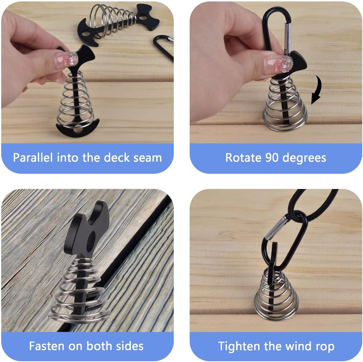 Clavijas de anclaje para cubierta con clip de mosquetón, 10 unidades, accesorios de campamento de espina de pescado, anclajes de cubierta a prueba