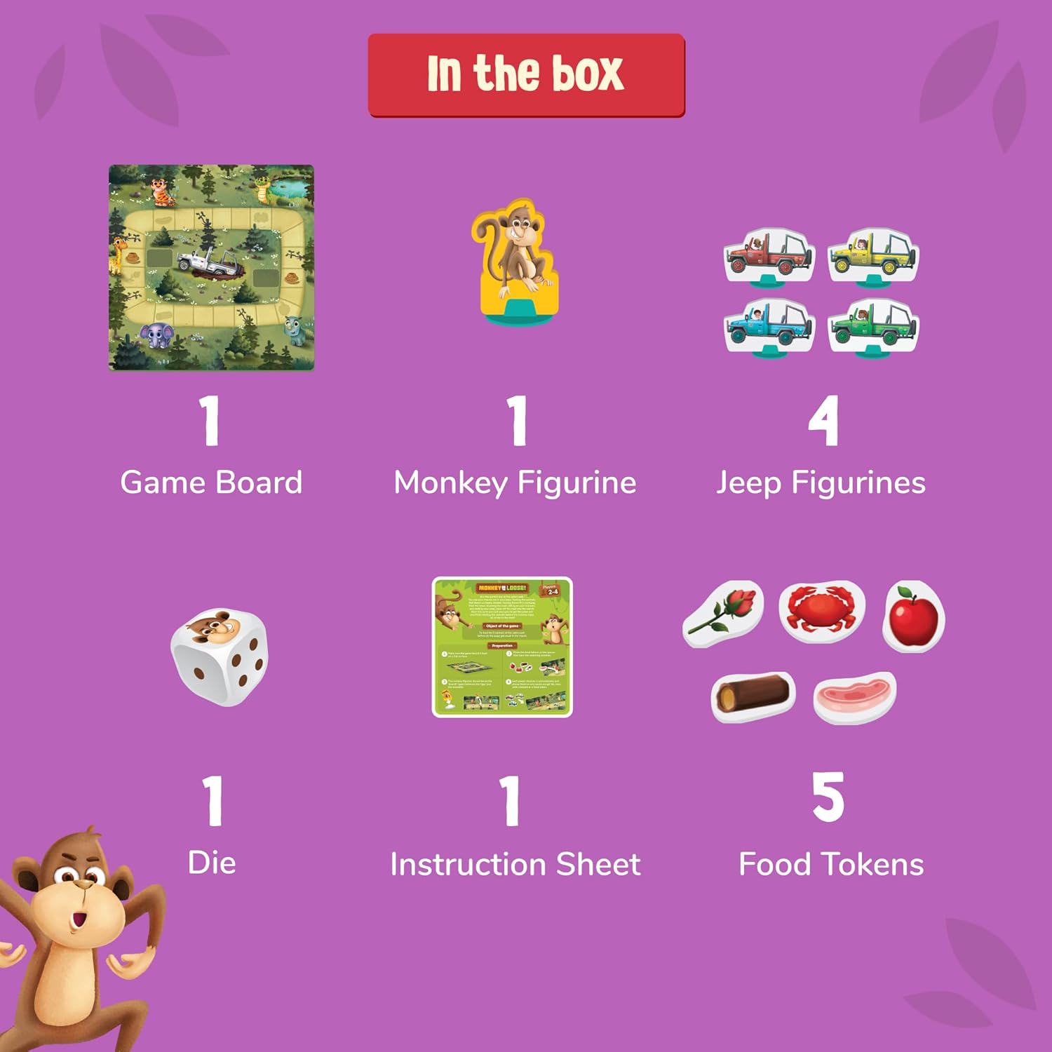 Safari Escape – Juego de mesa Monkey on the Loose Dodge The Mischievous Monkey, maniobra desafíos y completa la misión de alimentación de animales