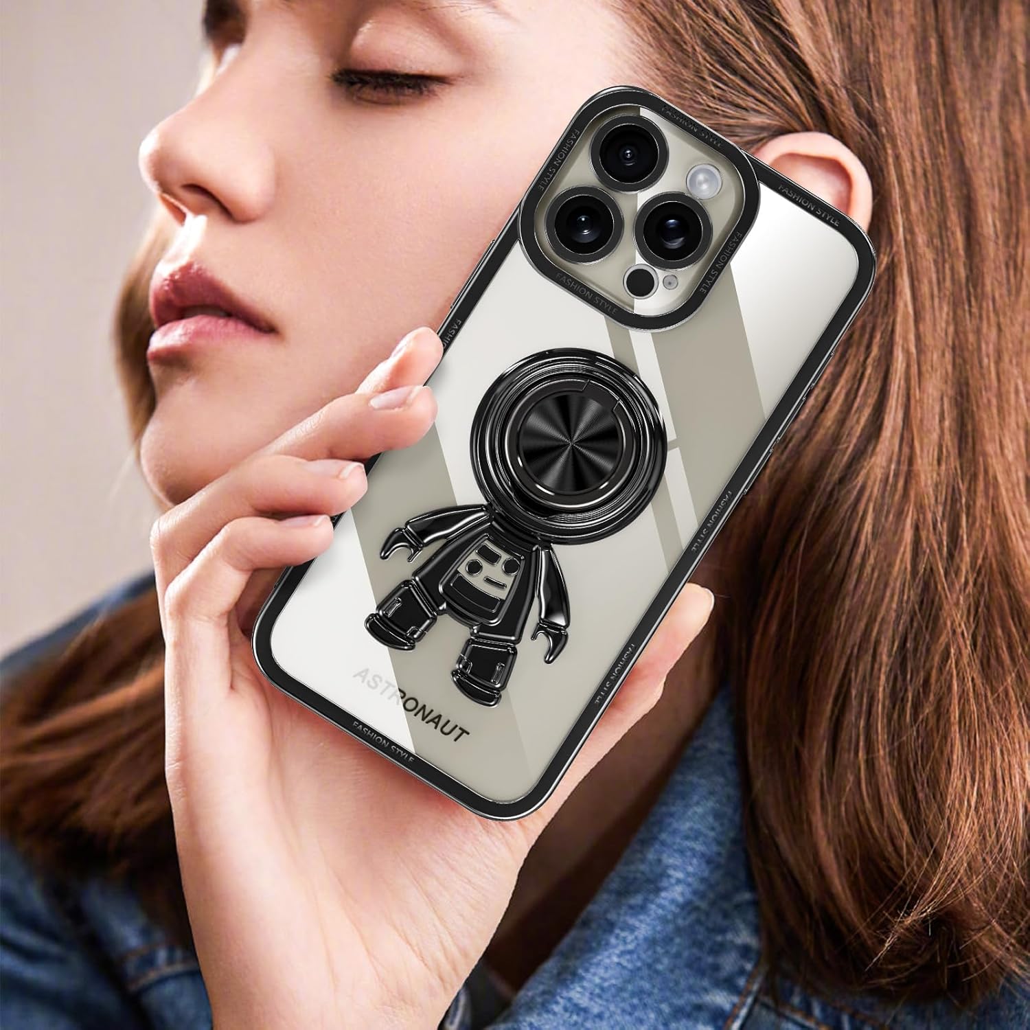 LONTECT Funda para iPhone 15 Pro, a prueba de golpes, protección de cuerpo completo, soporte de anillo de astronautas, delgada, transparente,