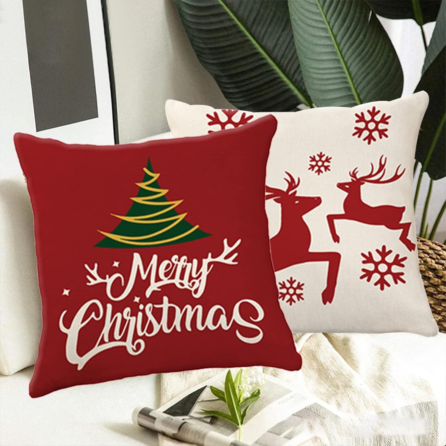 Scceatti Liene – Fundas de almohada de Navidad con cremallera cuadrada de 18 x 18 pulgadas, funda de almohada estilo campestre de Liene, funda