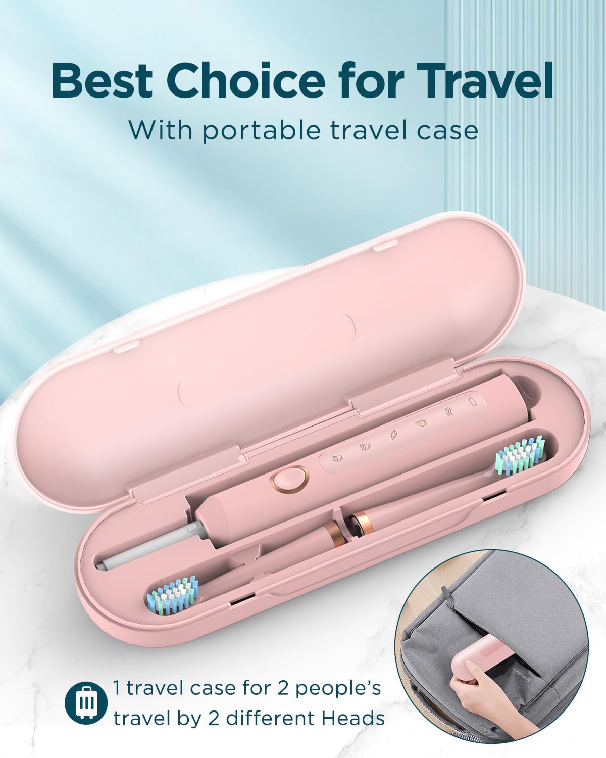 Cepillos de dientes eléctricos recargables Sonic para adultos con 8 cabezales de cepillo y estuche de viaje, blanqueamiento de dientes, cepillo de