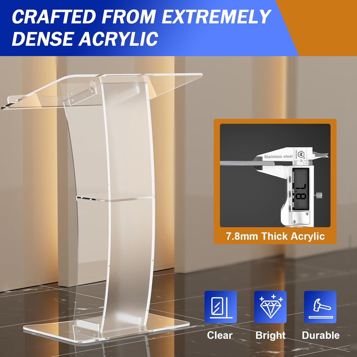 DHBREK Podio acrílico transparente, nuevo soporte de podio acrílico, podio de plexiglás acrílico transparente, atriles y púlpitos modernos para