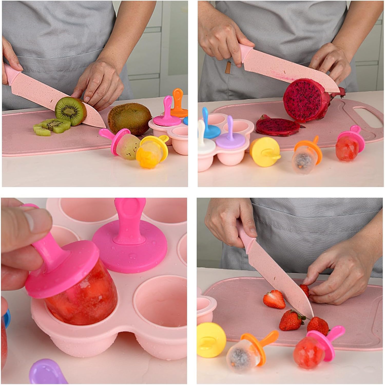 Moldes de silicona para paletas, mini molde de 7 cavidades para hacer paletas de hielo con palos coloridos y protectores de goteo, contenedor de
