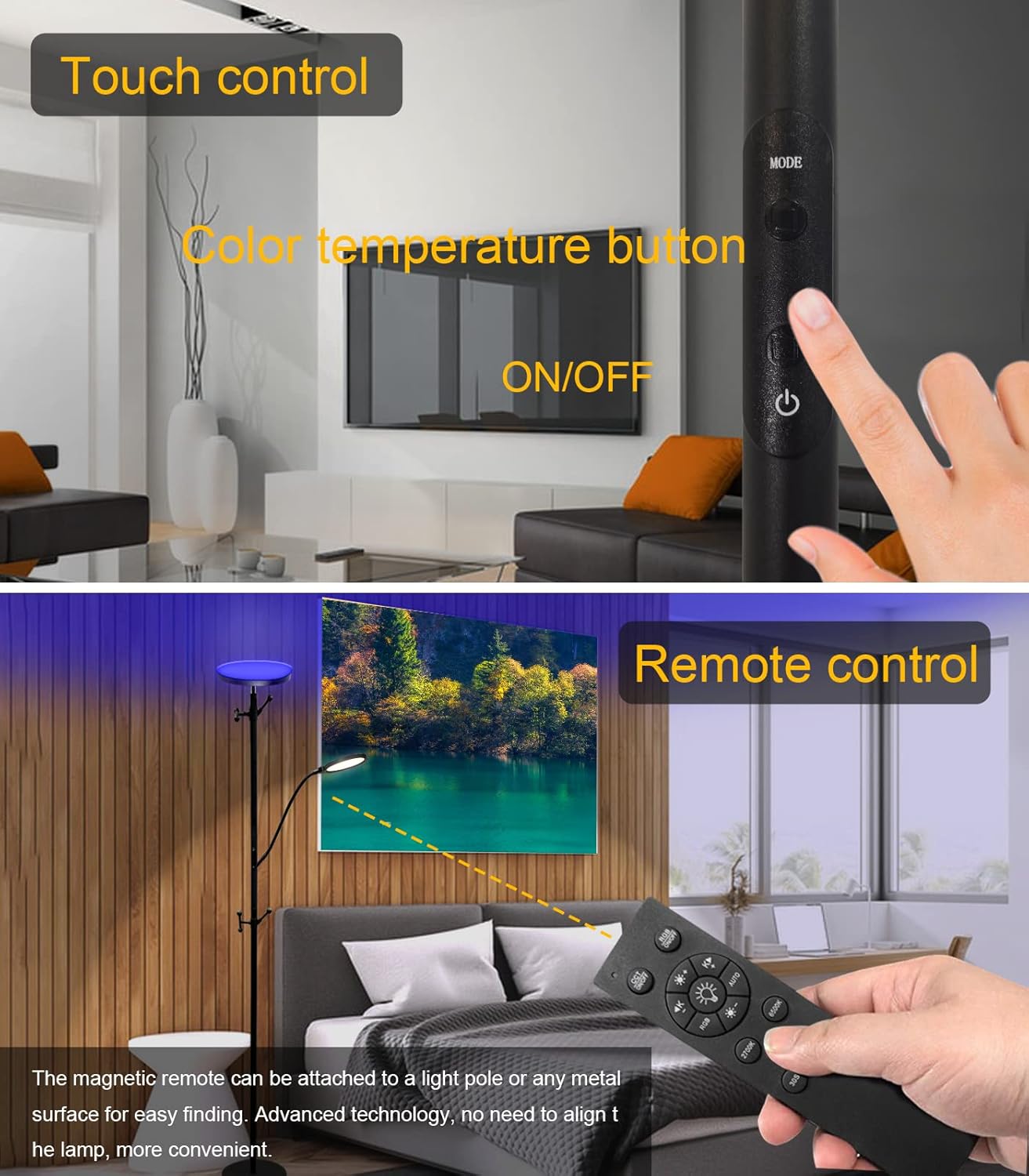 Lámpara de pie inteligente RGB, lámpara de sala de estar, lámpara de ropa y sombrero, lámpara de pie LED luz principal y lámpara de lectura lateral,