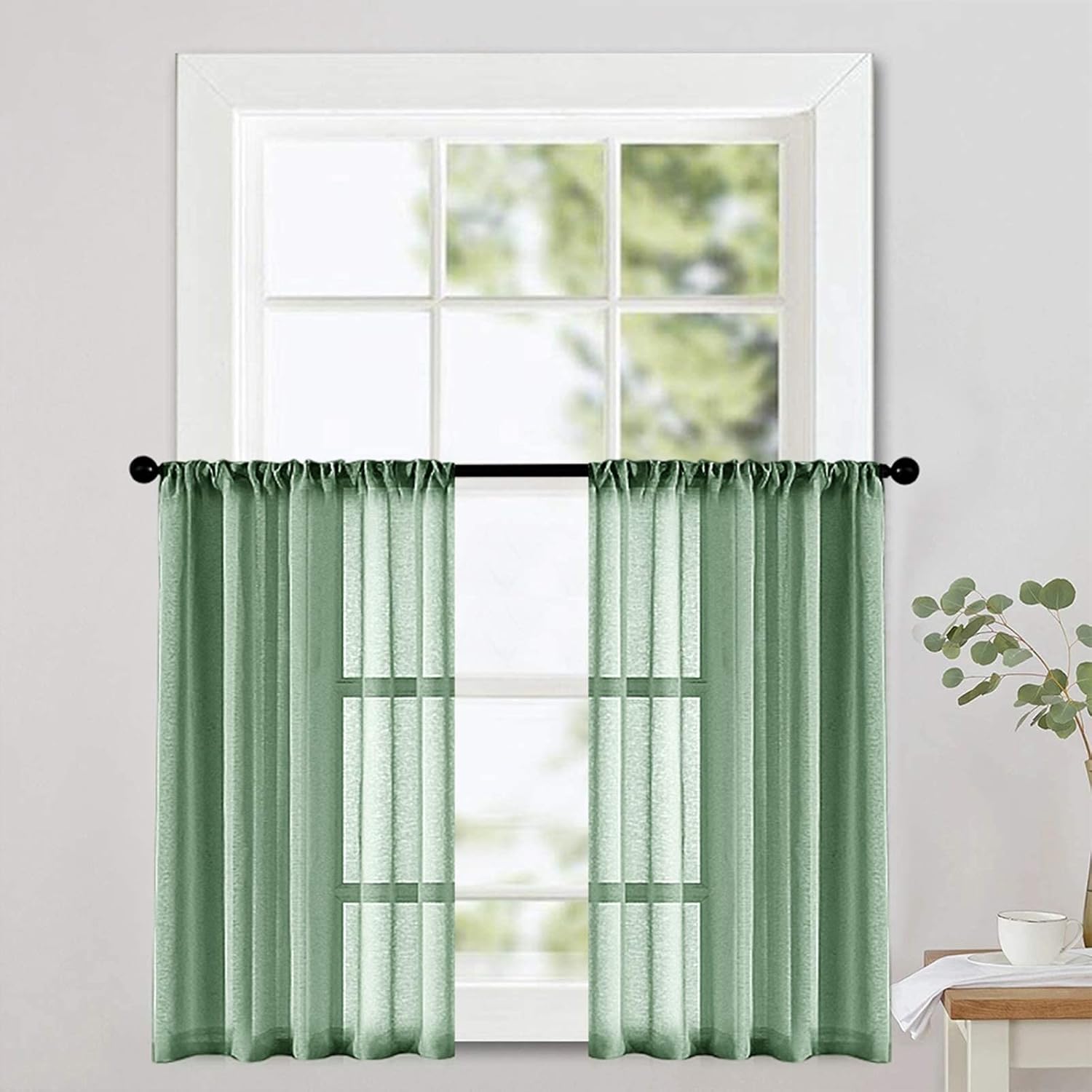 MRTREES – Cortinas de gasa pequeñas y translúcidas con filtrado de luz y bolsillo para cortinero, 2 paneles para media ventana