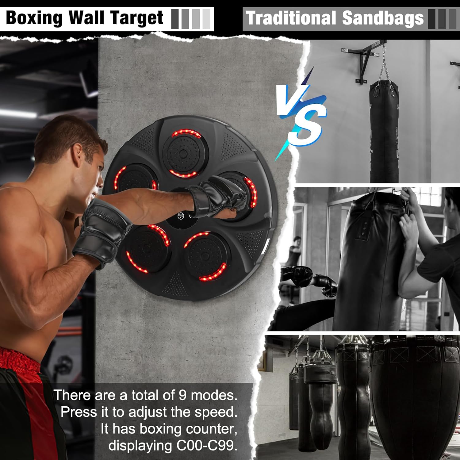 Máquina electrónica inteligente de boxeo de música, máquina de boxeo montada en la pared, máquina de entrenamiento inteligente de boxeo para el