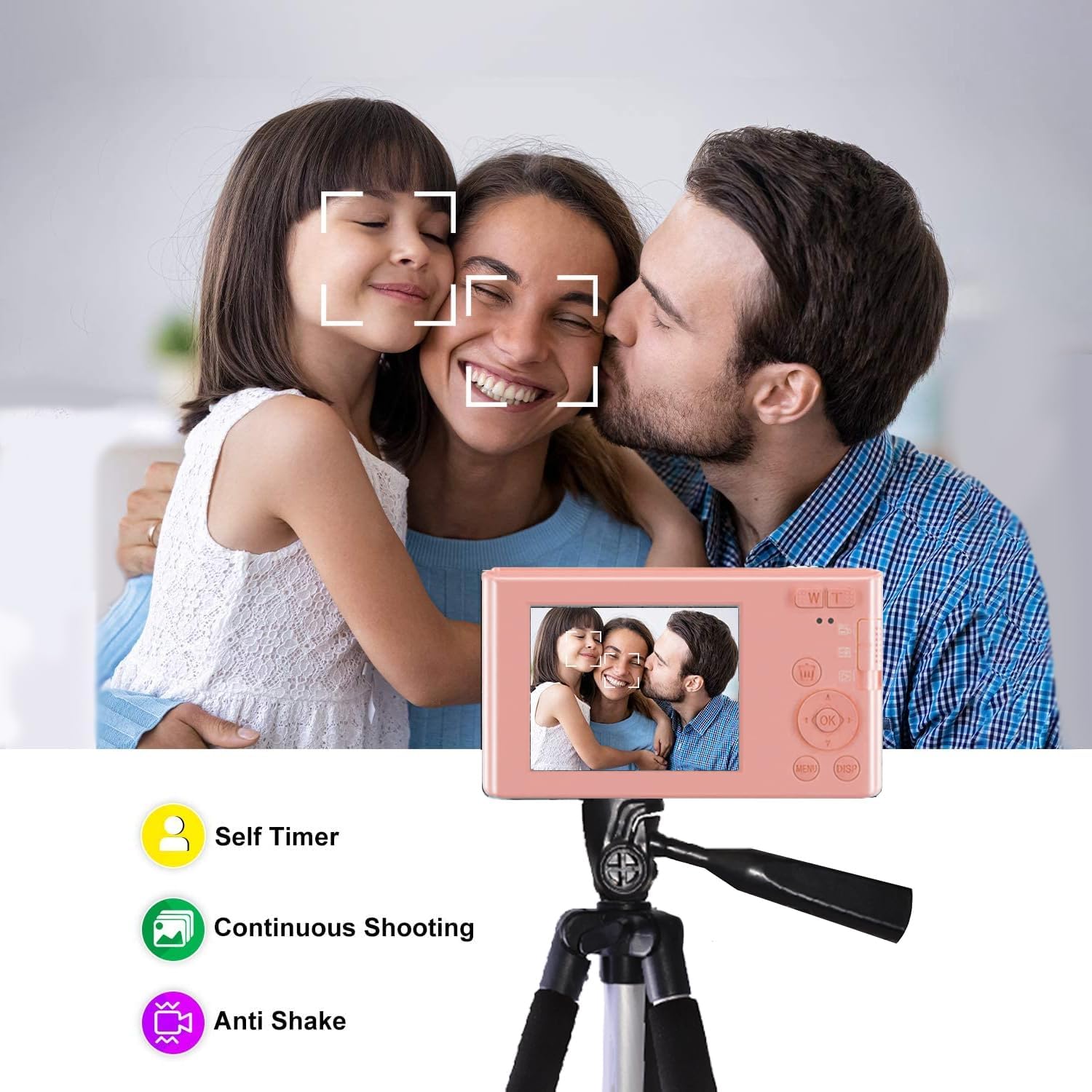Acuvar Cámara digital compacta de apuntar y disparar de 44 MP, zoom digital de 16X, pantalla de 2.4 pulgadas y tarjeta SD de 32 GB, lector de