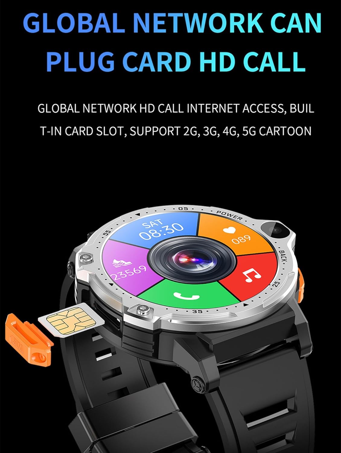 Pyrrhionia Reloj inteligente 4G con GPS 2GB+16GB 4GB+64GB 1.54 pulgadas pantalla redonda hombres Smartwatch doble cámara Android 8.1 WiFi mapas