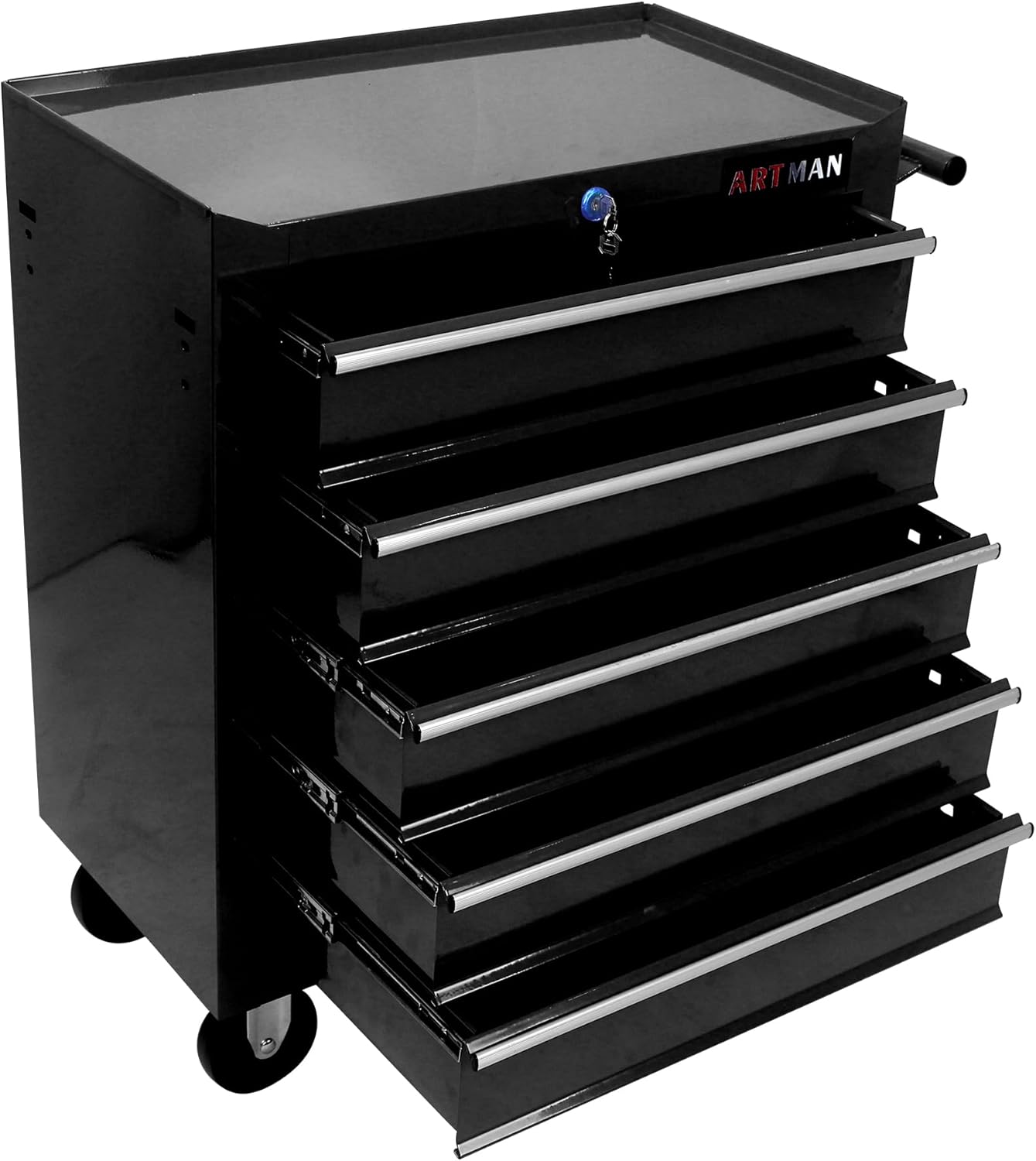Campfun Carrito de herramientas rodante con 5 cajones, organizador de almacenamiento de herramientas de metal con sistema de bloqueo y ruedas, caja