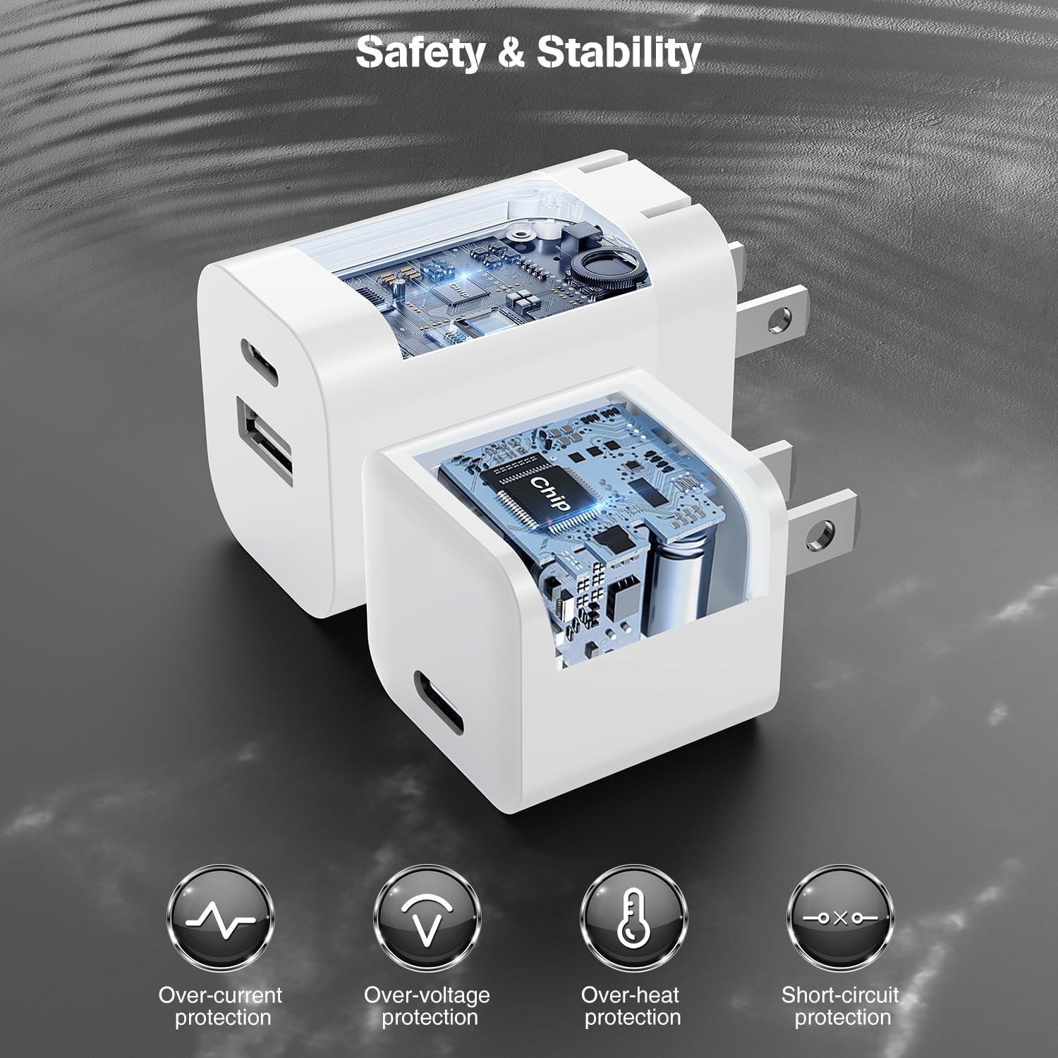 Paquete de 4 cargadores rápidos USB C 20 W PD de carga rápida de bloque de caja de cubos de enchufe y cargadores de pared dobles USB A+C de 12 W,