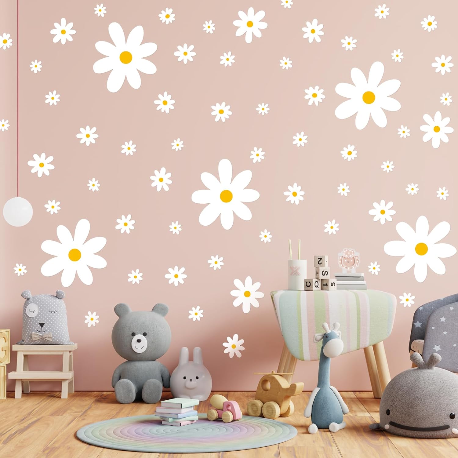 TaoBary 288 piezas de calcomanías de pared de margaritas de flores blancas, calcomanías de pared de vinilo para despegar y pegar, decoración de