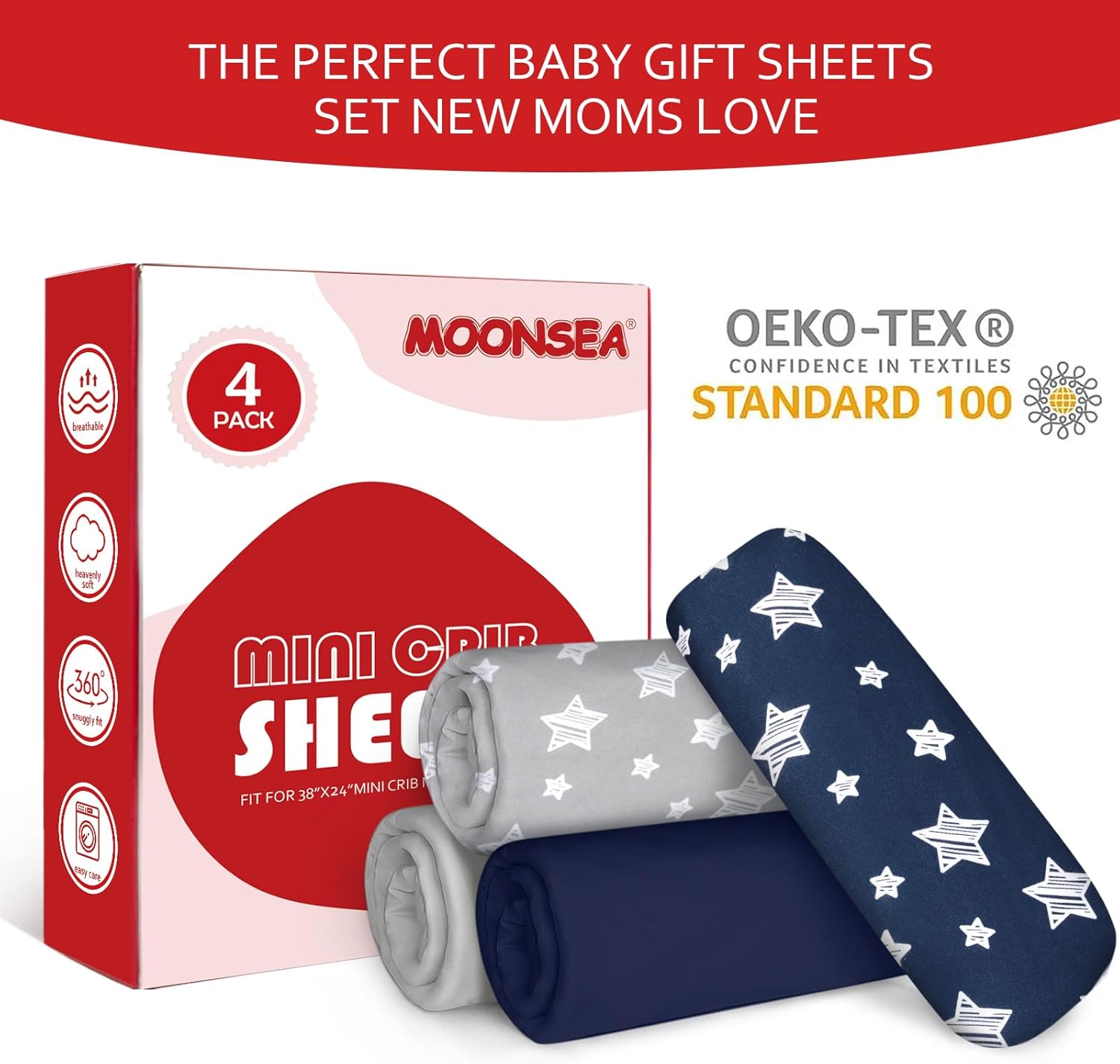 Paquete de 4 mini sábanas portátiles para cuna para niños (38 x 24 pulgadas), compatibles con Dream on Me, Delta Porta Crib and Arms Reach ideal