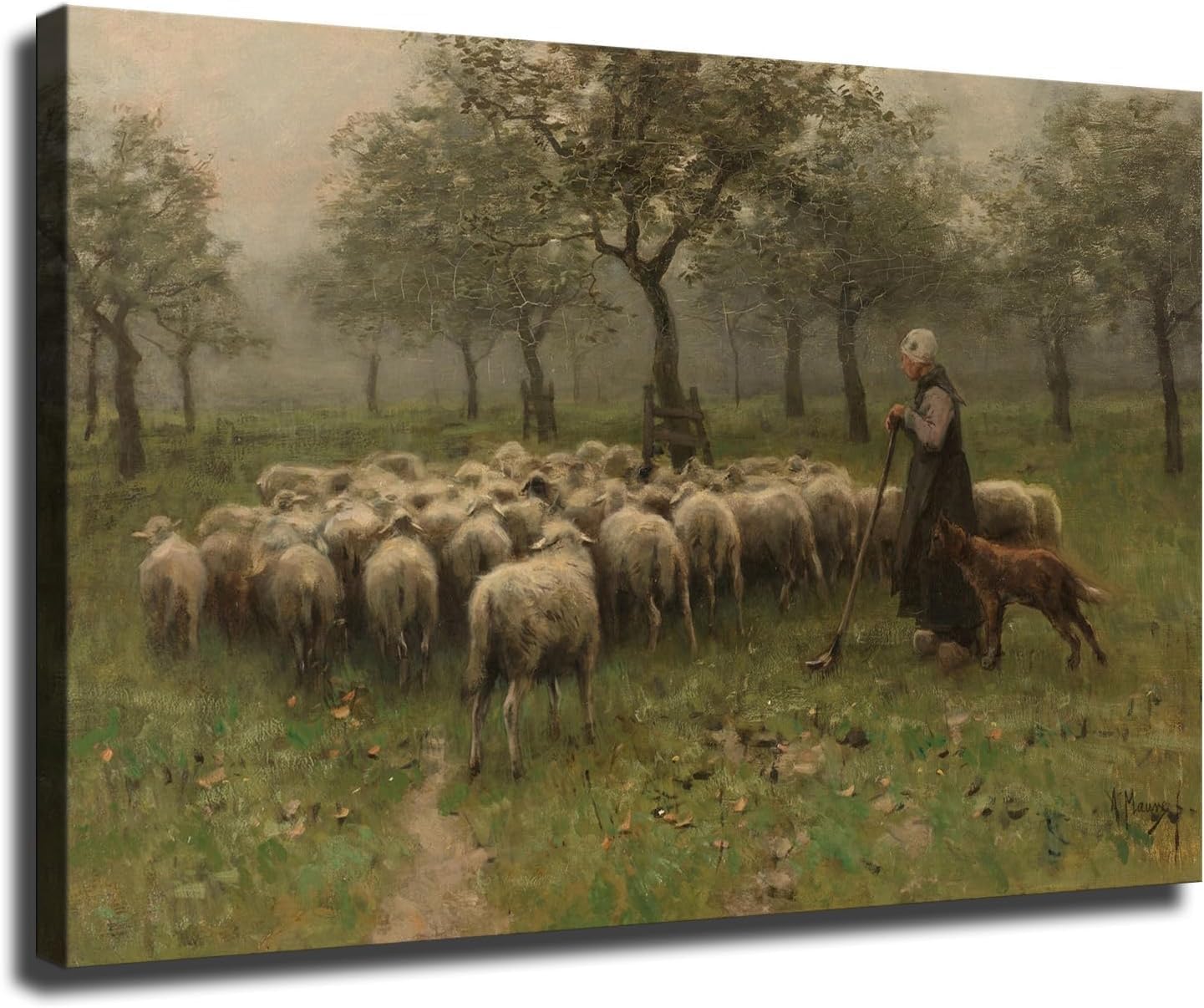 Anton – Póster de pastora con rebaño de ovejas de Anton Mauve Painter – Lienzo decorativo para pared, sala de estar, dormitorio, pintura al óleo