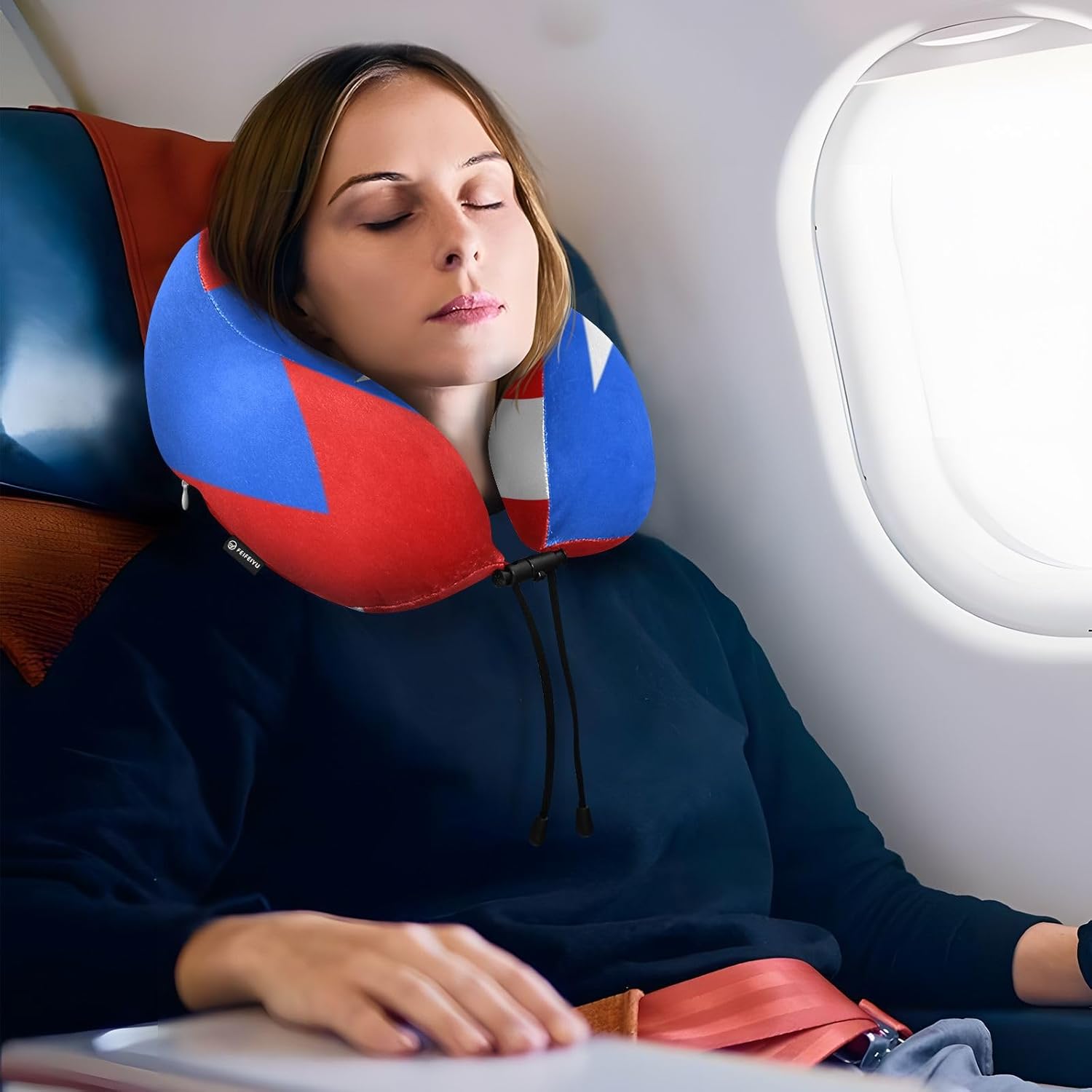 ZOEO Almohada de viaje para cabeza de cuello, bandera de Puerto Rico, acolchado de espuma viscoelástica, para dormir, avión, trenes, coches,