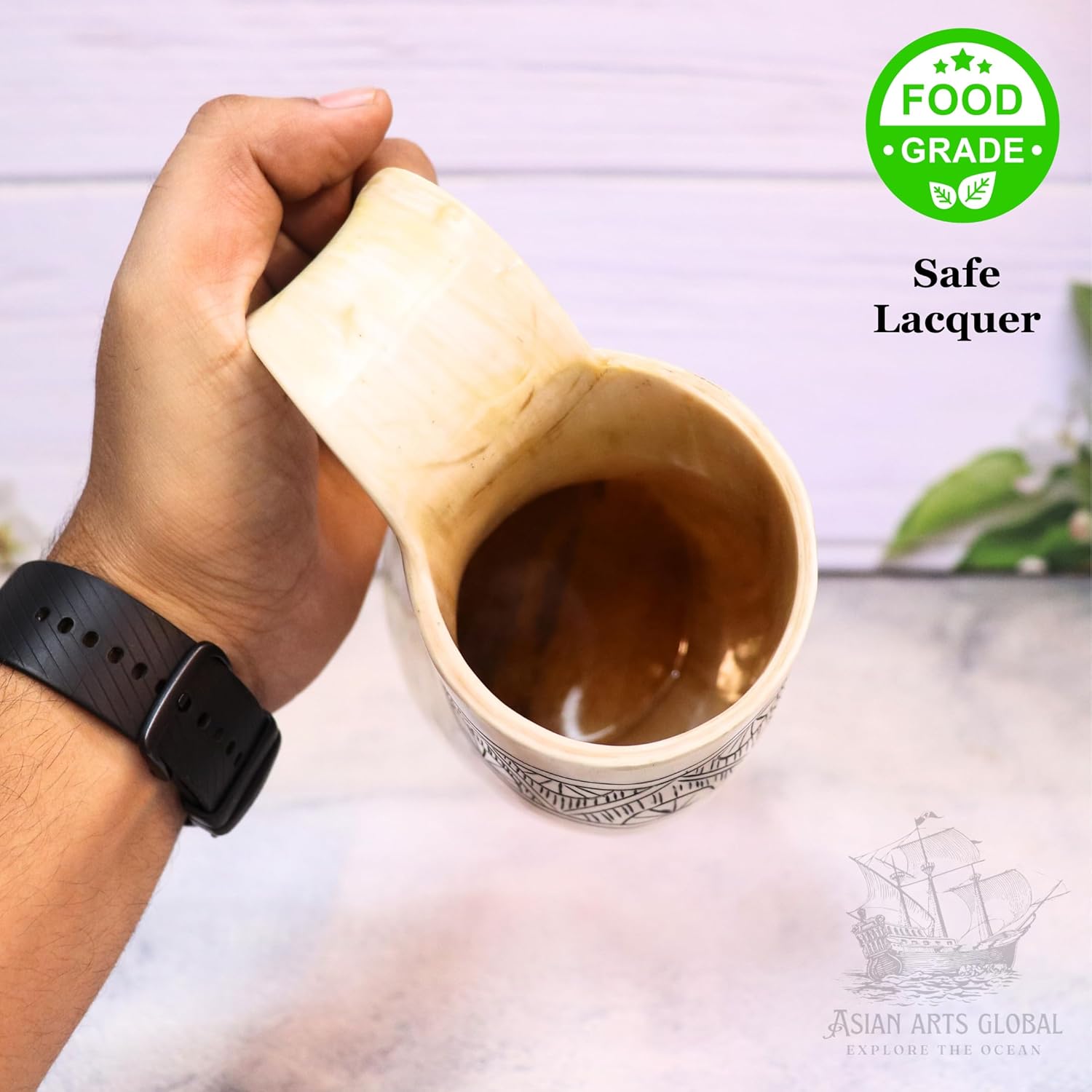 Viking Nordic Tankard – Taza de cerveza medieval  Cuerno de buey genuino  Taza The Valknut de 18-22 onzas