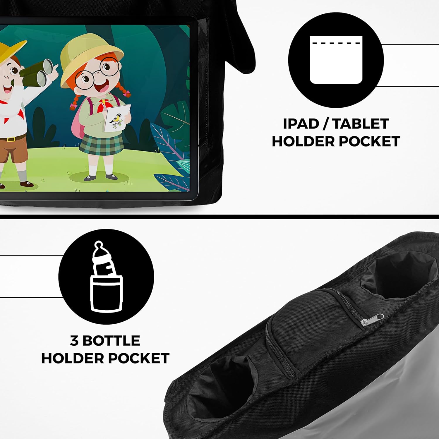 Organizador universal para cochecito con portavasos aislado, soporte para teléfono para cochecito. Accesorios para consola para padres. Se adapta a