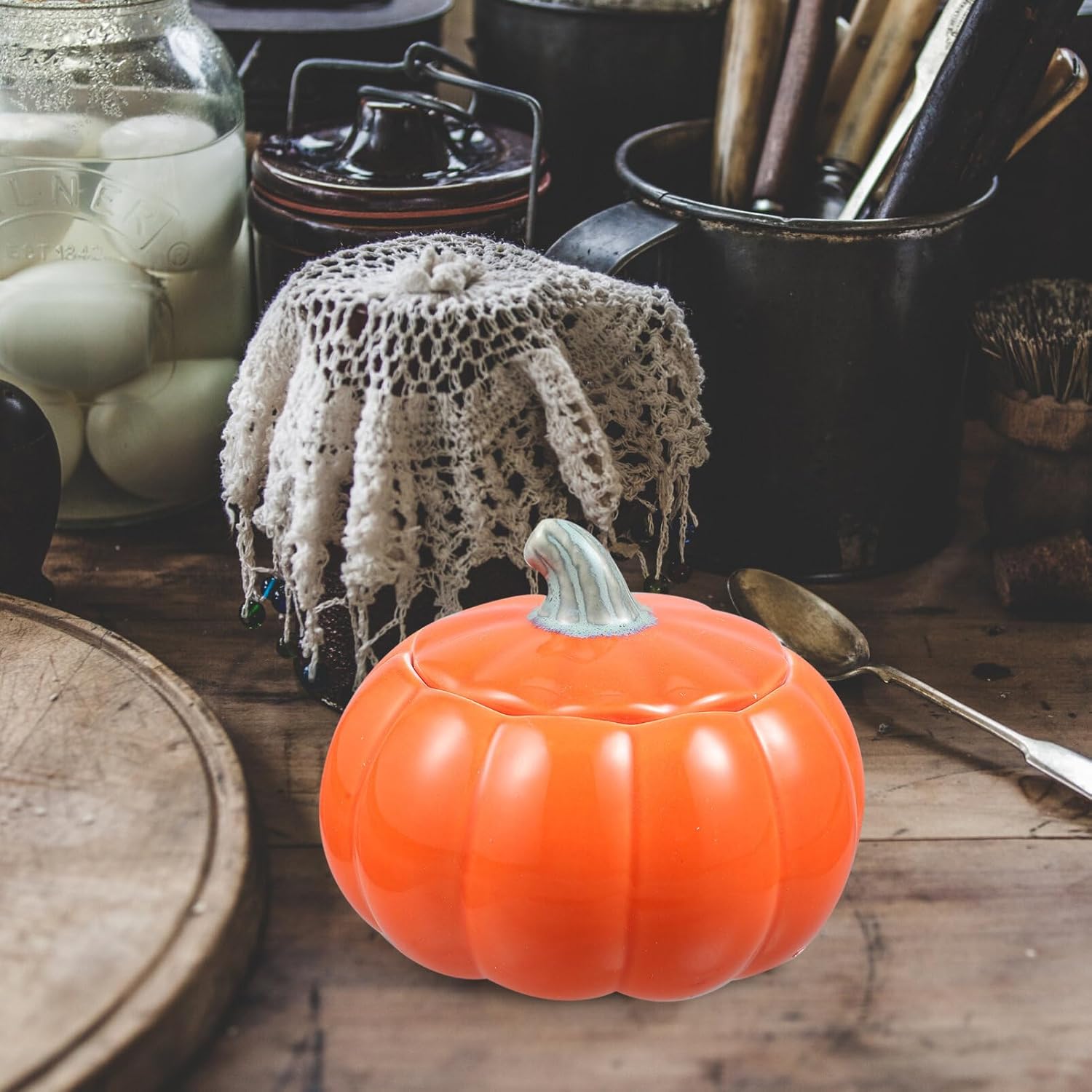 Luxshiny Recipiente con forma de calabaza, tarro de almacenamiento de té, tarro de cerámica para dulces con tapa, tarro de calabaza, contenedor de