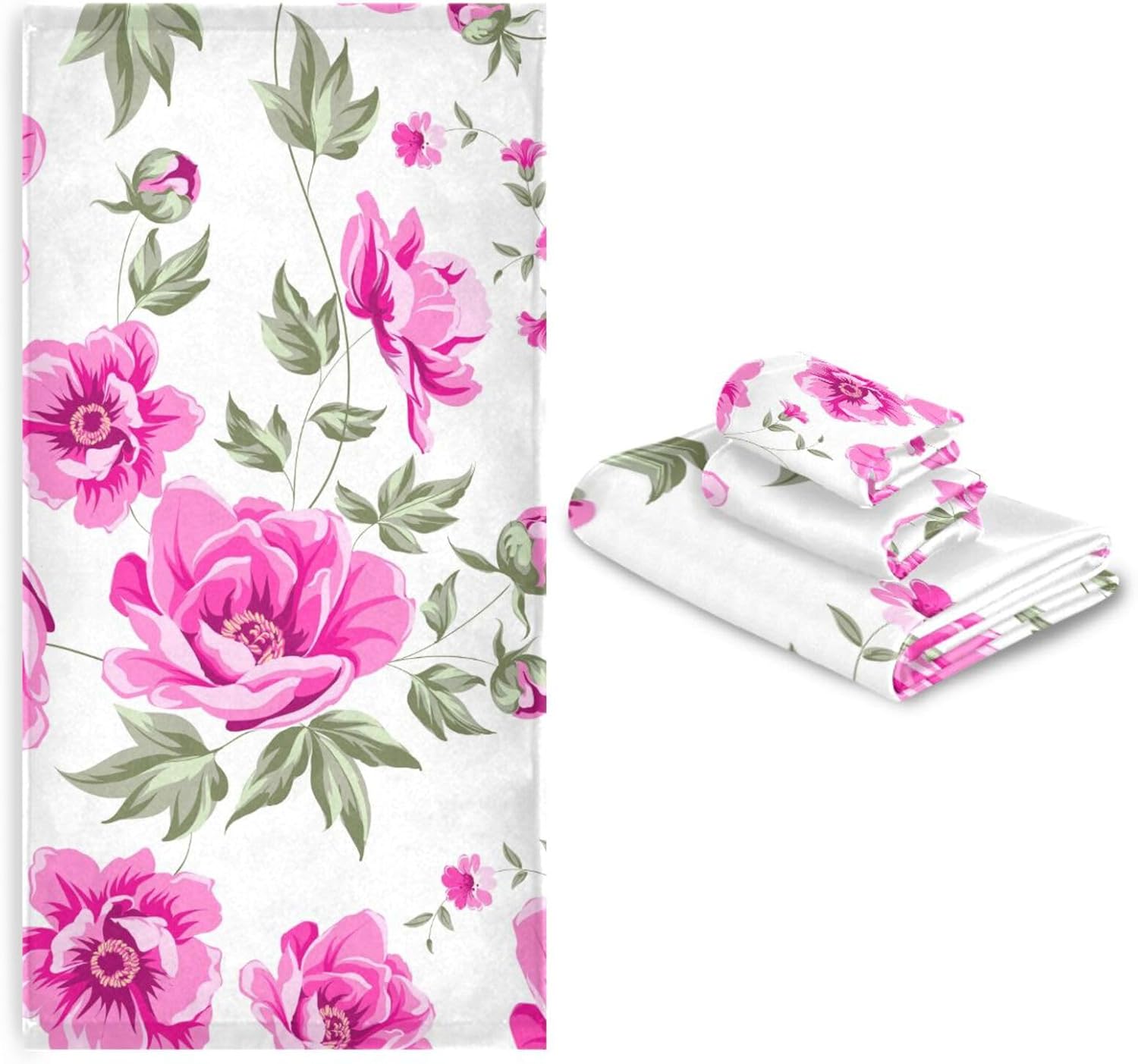 Elegante juego de 3 toallas de baño de peonía rosa, súper suaves, 1 toalla de mano, 1 paño de lavado, 1 toalla de baño, toallas decorativas para