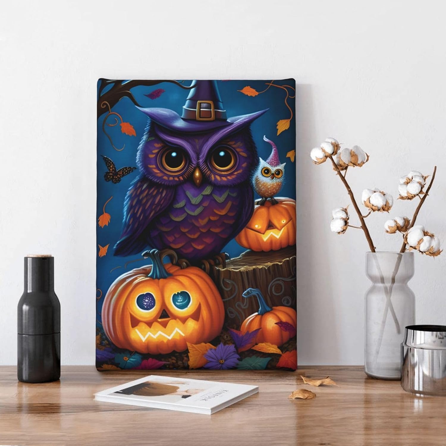 zuanart Lienzo decorativo para pared de Halloween, pintura de pared para sala de estar, dormitorio, decoración del hogar, fiesta de Halloween, búho,