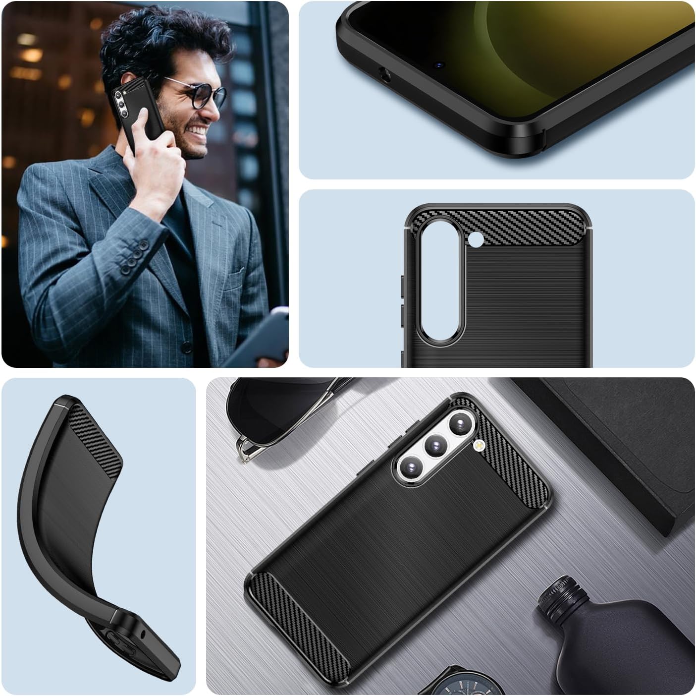 Qiinogow Funda compatible con Samsung Galaxy S23 5G, funda delgada para teléfono con absorción de golpes, funda protectora de goma TPU de fibra de