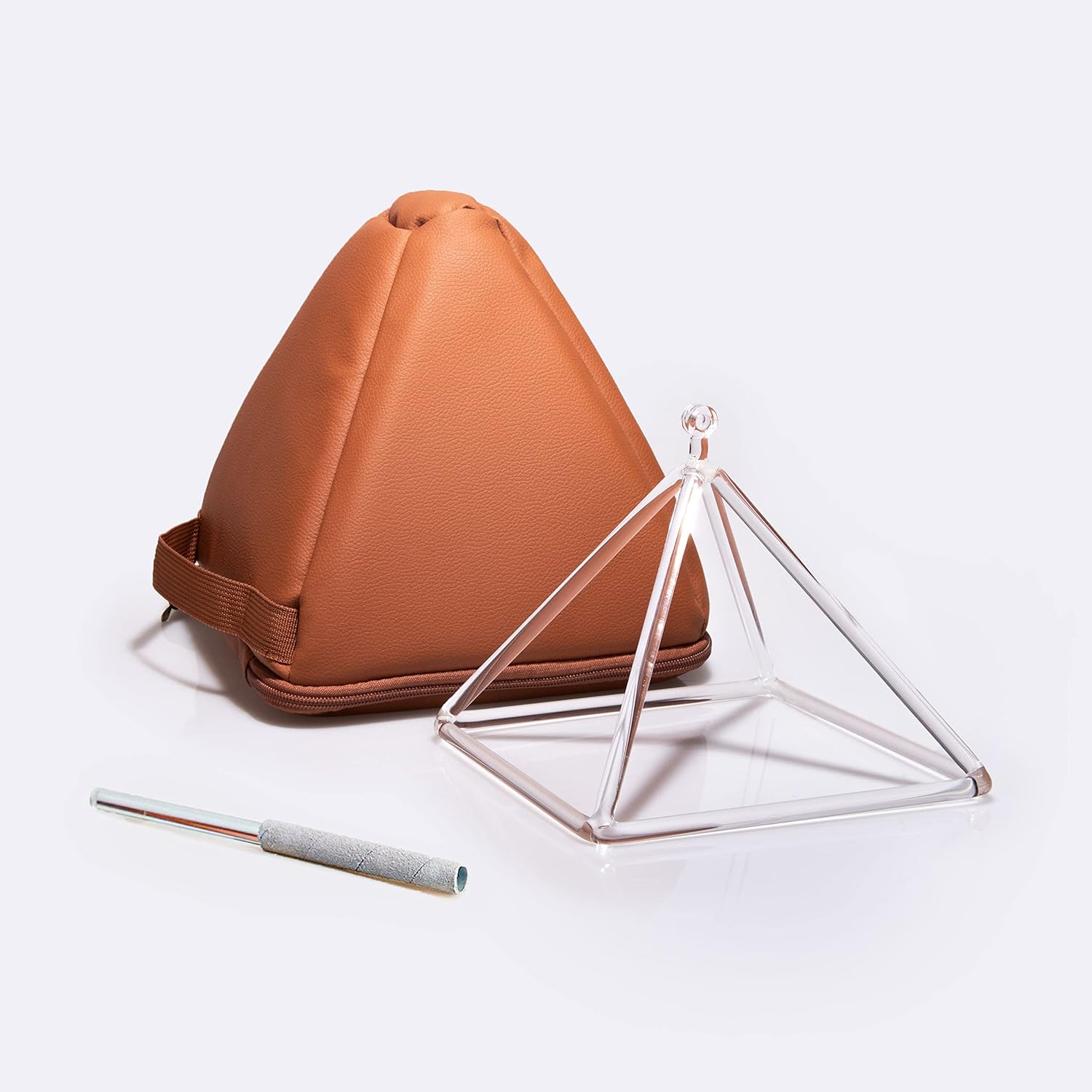 TOPFUND Pirámide de cristal cantante de 4 pulgadas con estuche de transporte de cuero artificial y mazo de gamuza de cuarzo