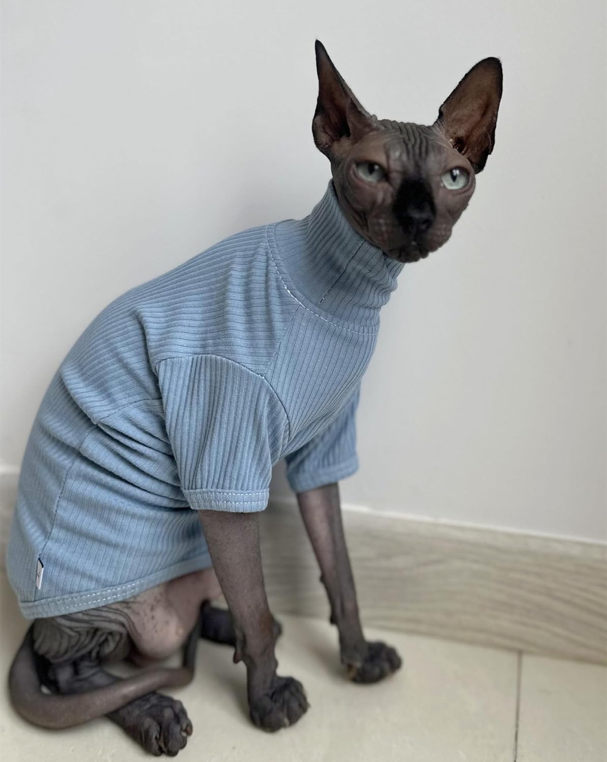 Sphynx – Camisa de algodón para gatos sin pelo, cuello alto, camisetas de gatito con mangas, pijama de gato para Sphynx Cornish Rex, Devon Rex,