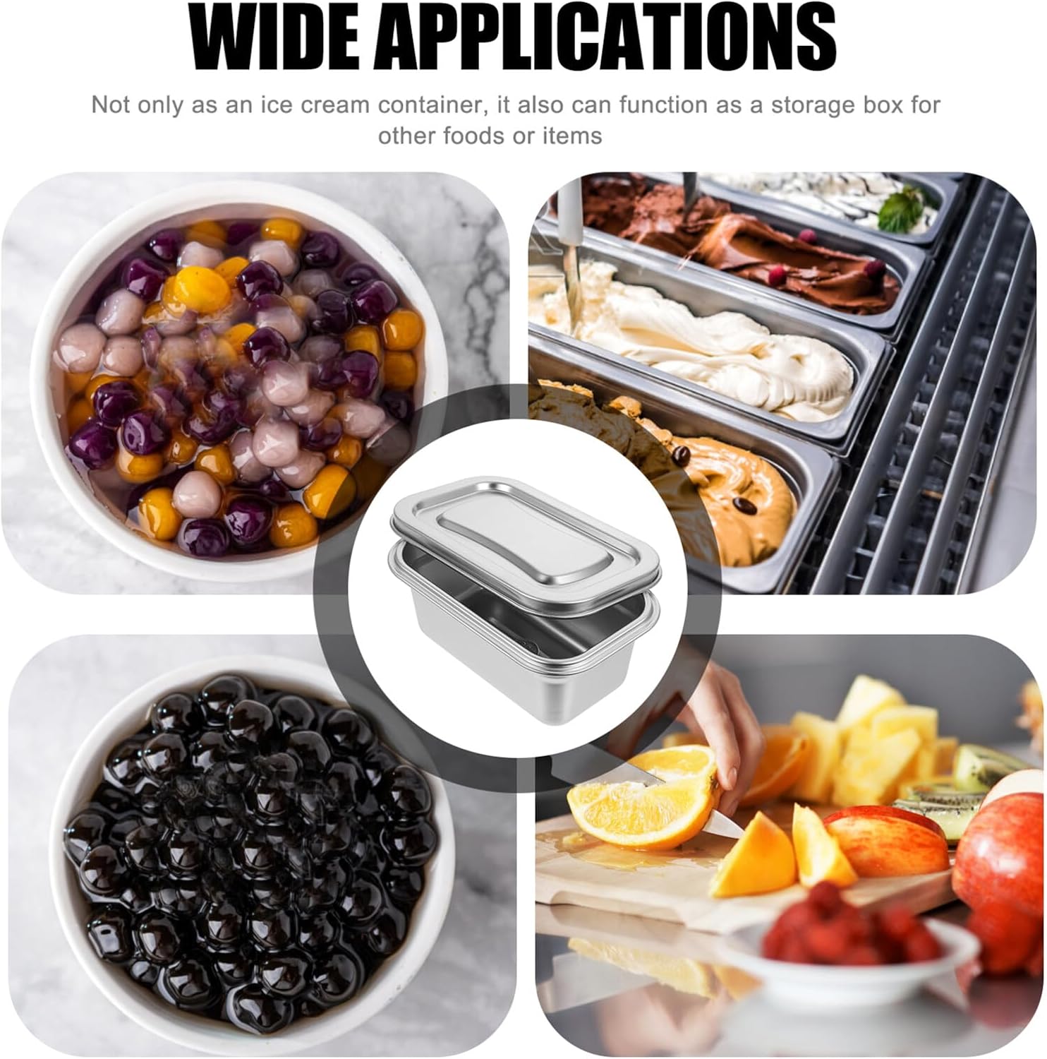Contenedor de almacenamiento de alimentos de acero inoxidable, mini caja de soporte de helado, caja organizadora de nevera, contenedor de congelador