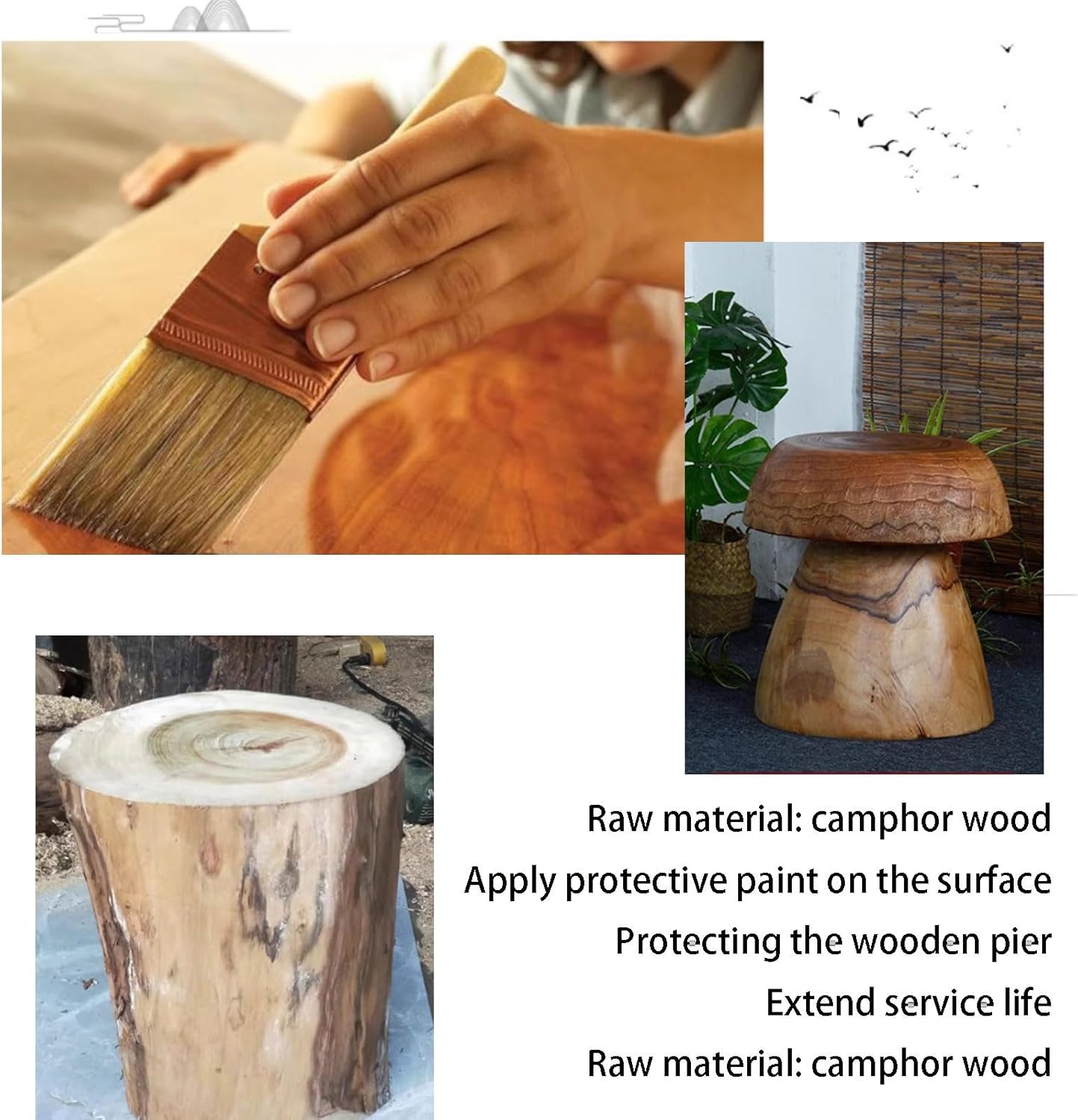 Taburete de tocón de árbol de forma natural de 10 x 10 x 15 pulgadas de alto, mesa de planta de tocón lateral con extremo de hongo, acabado de