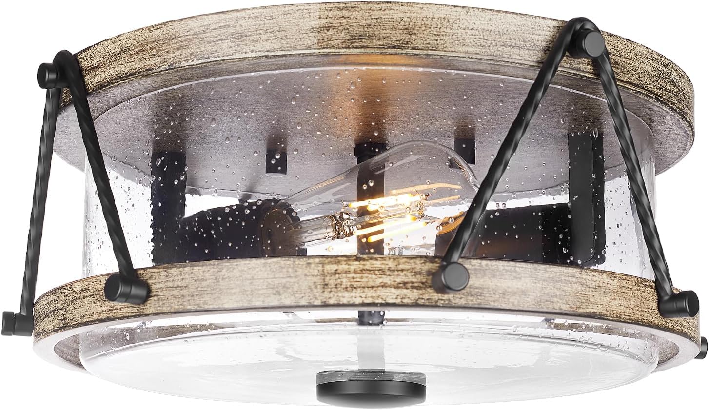 Lámpara de techo de montaje empotrado, lámpara de techo marrón de granja con pantalla de vidrio semillado, accesorios de iluminación multiusos de 12
