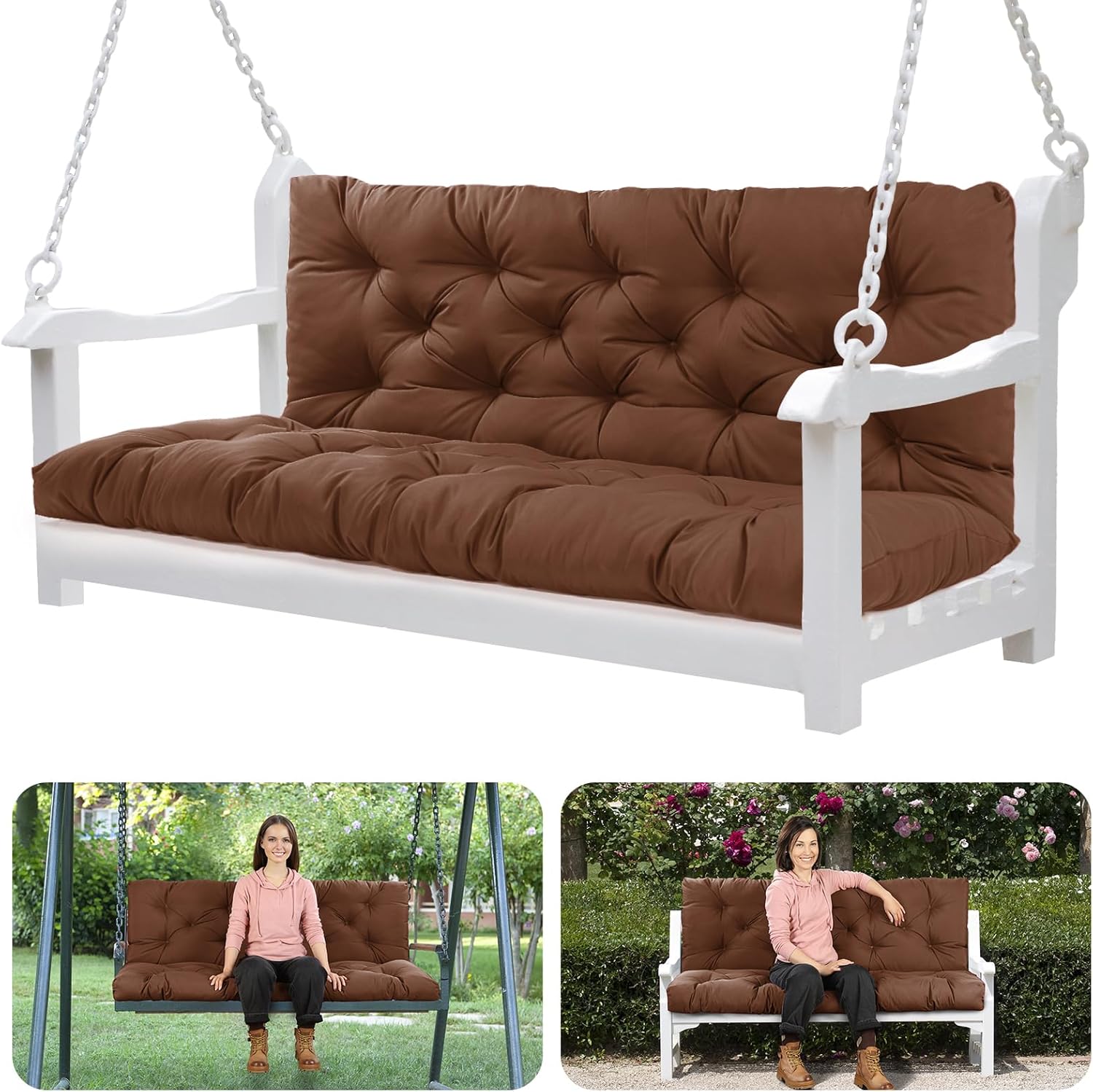 TIANTBD Cojines de asiento de repuesto con respaldo, cojines gruesos de 4 pulgadas, 2-3 plazas, impermeables, con lazos, para muebles de jardín y