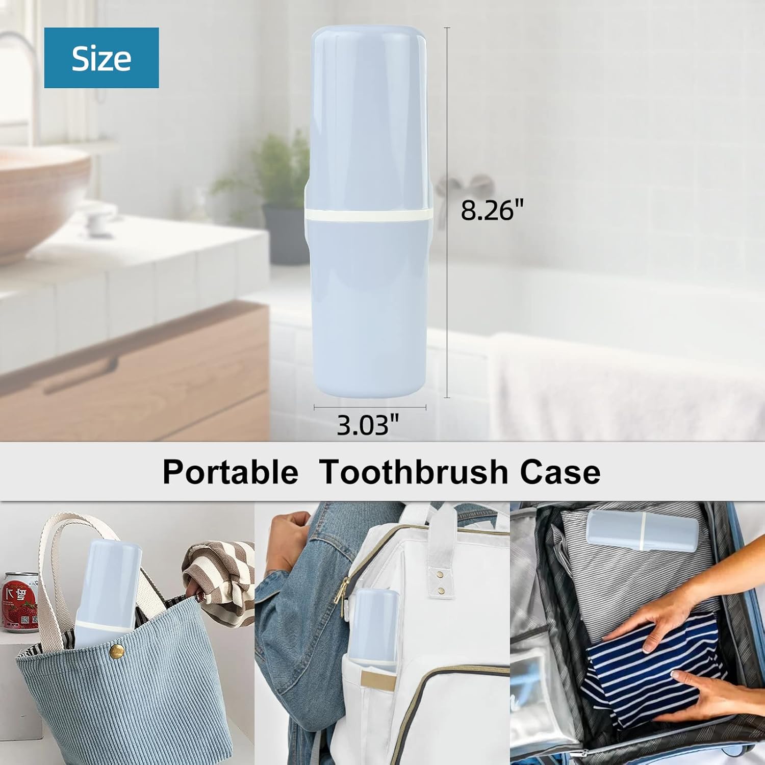 Surblue Estuche para cepillos de dientes de viaje desmontable con tapa, contenedor portátil para cepillos de dientes para vacaciones, camping,