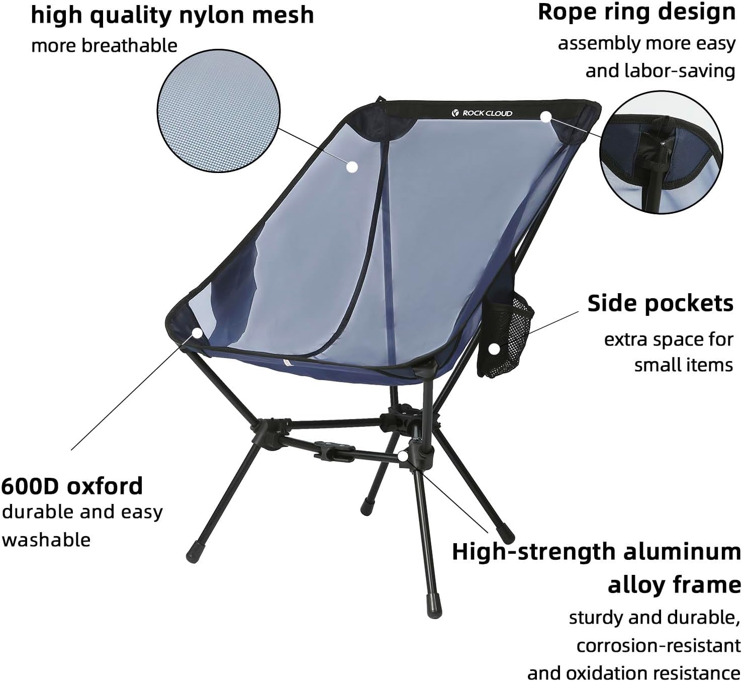 ROCK CLOUD Paquete de 2 sillas de camping portátiles, sillas plegables ultraligeras, compactas para exteriores, tamaño grande, para campamento,