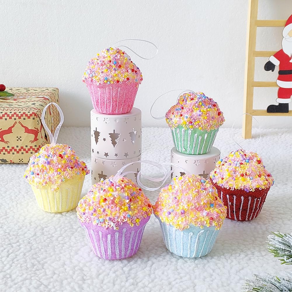 Adornos de Navidad para cupcakes, 6 piezas de espuma de 2.75 pulgadas, adornos surtidos para cupcakes, adornos para árbol de Navidad, mini adornos