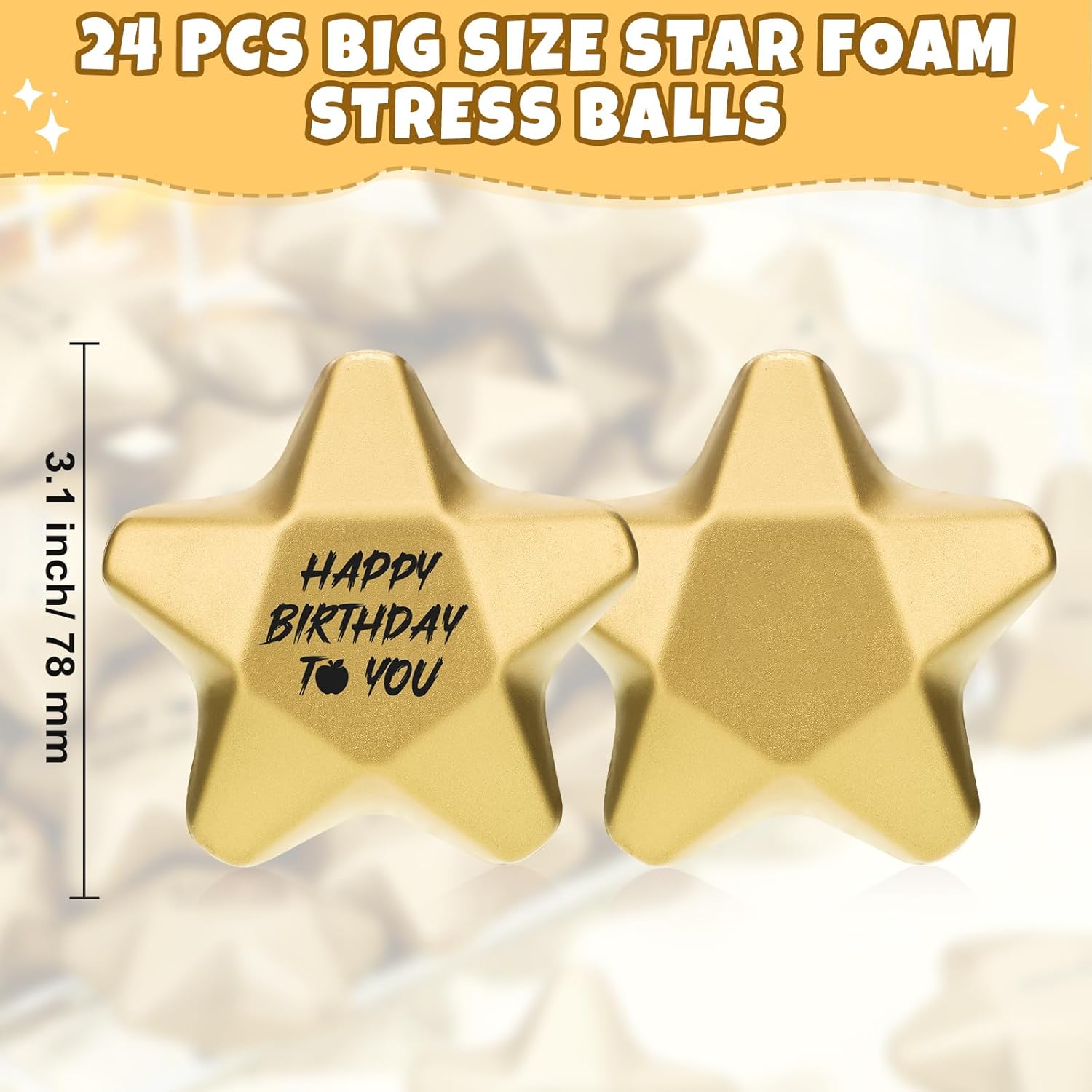 24 bolas de estrés de estrella de 3.1 pulgadas, mini bola de espuma de estrella dorada, juguetes para aliviar el estrés a granel, regalos para