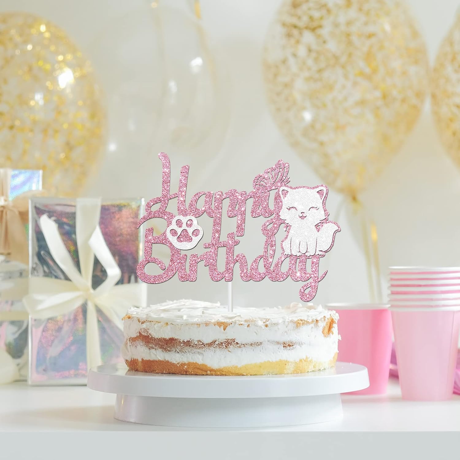Deloklte Decoración para pastel de cumpleaños con temática de gatito, decoración de fiesta temática de gatos, decoración de baby shower, niños,