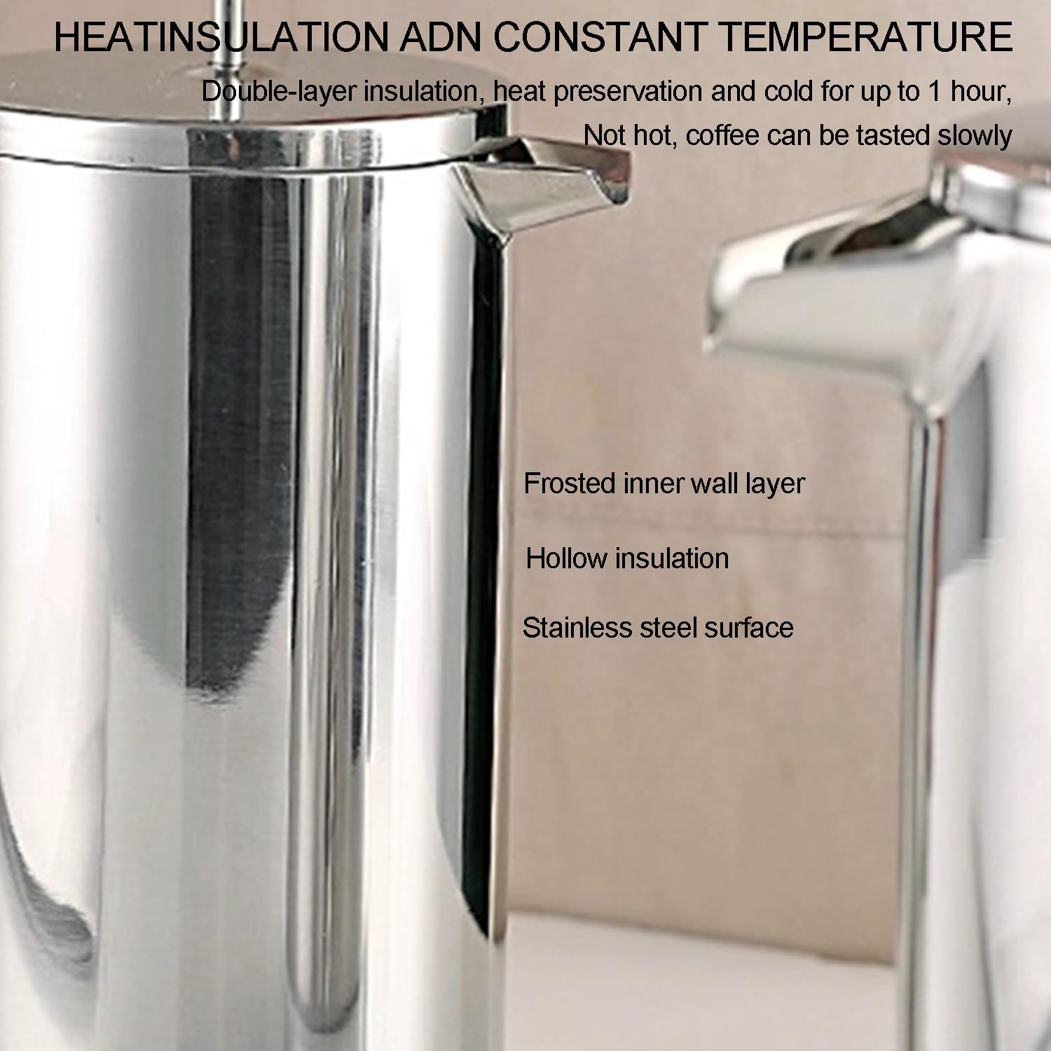 French Press – Cafetera de doble pared de acero inoxidable de grado 304 para café expreso y tetera, sin óxido, apta para lavavajillas, 34 onzas (1