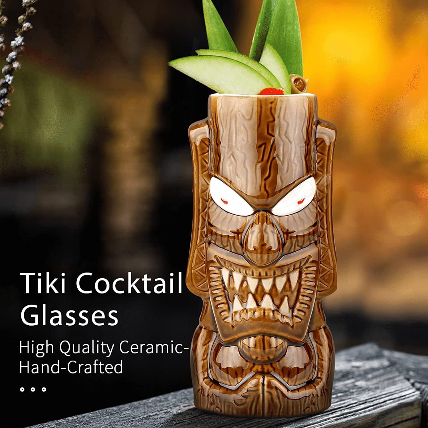 Tiki – Juego de 4 tazas de cerámica para fiestas Tiki para cócteles, decoración de bar, juego de tazas grandes hawaianas tropicales para beber
