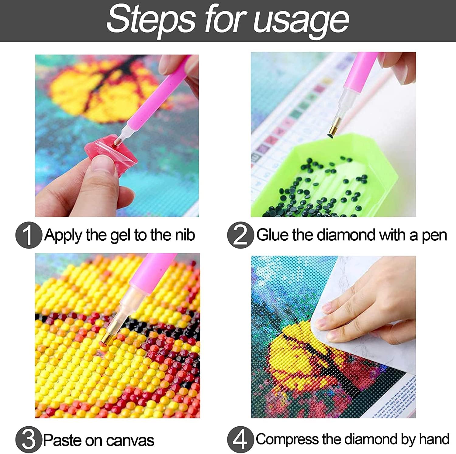 Jungobiu – Kits de pintura de diamantes 5D, máquina de coser, kits de mesa de arte de diamantes de imitación, pintura con diamantes, taladro redondo