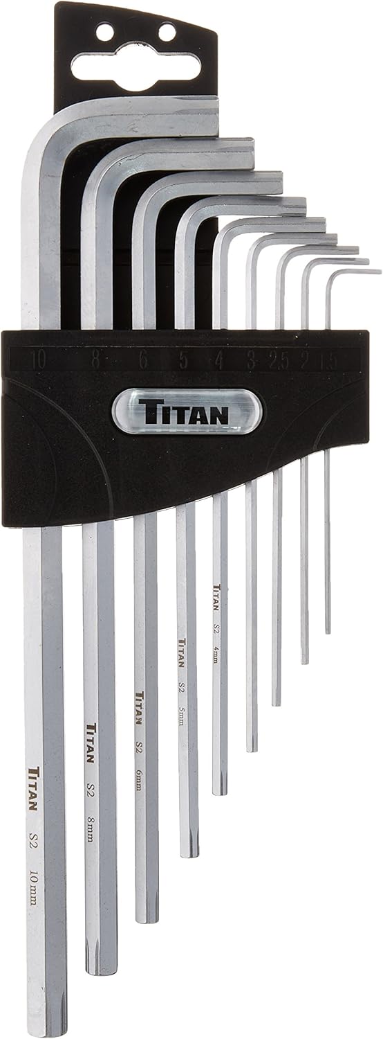 Titan 12757 Extractor hexagonal métrico de brazo extra largo y juego de llaves hexagonales – 9 piezas