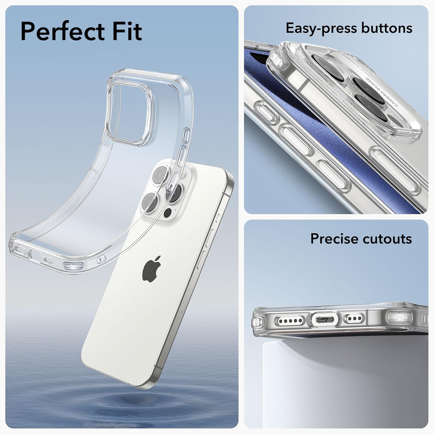 ESR Funda transparente para iPhone 15 Pro Max, funda delgada a prueba de golpes, resistente al amarilleo, delgada y transparente, funda para