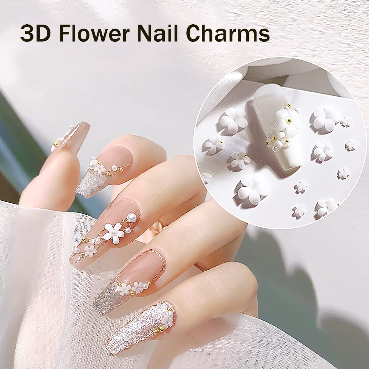 Paquete de 5 diamantes de imitación de flores 3D para decoración de uñas acrílicas, cuentas doradas, diseño de uñas, accesorios de bricolaje para