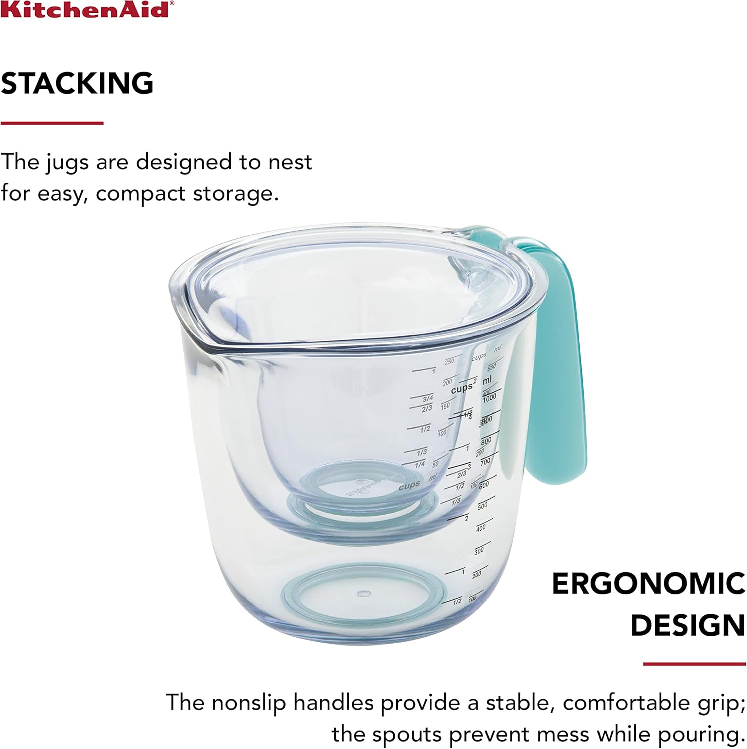 KitchenAid Juego de 3 jarras medidoras universales, Aqua Sky 1