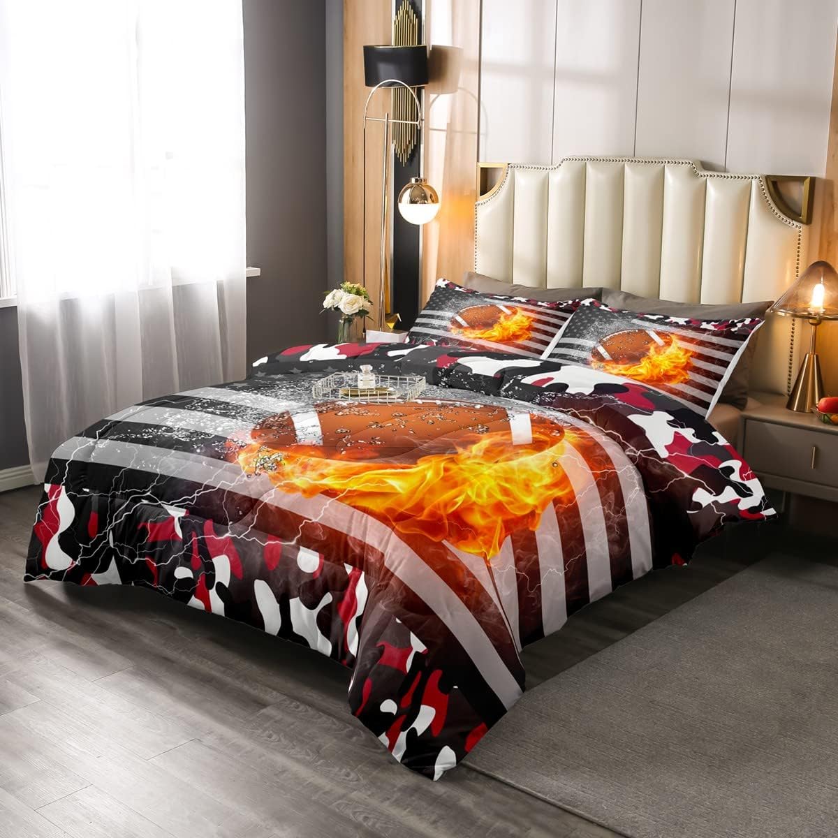 Juego de ropa de cama con bandera estadounidense, juego de edredón de camuflaje para niños, adolescentes, hombres jóvenes, edredón de plumón de