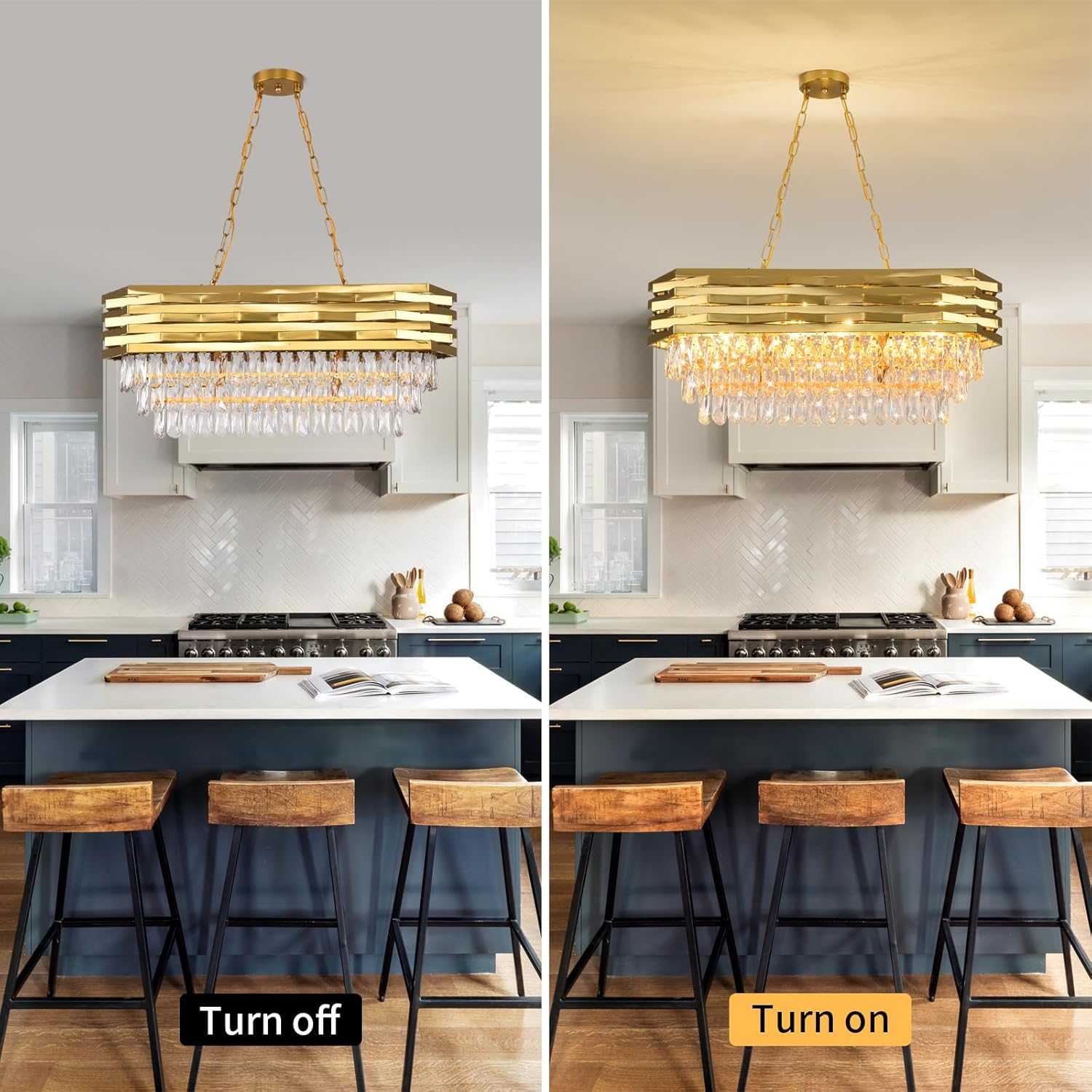 Gold Modern Crystal Chandeliers for Dining Room 8-Light Gold Chandelier Living Room Dining Room Chandelier Oval Ceiling Hanging Light Pendant Light