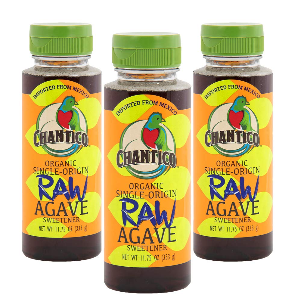 Chantico Edulcorante de agave (agave crudo, paquete de 3 botellas de 11.75 onzas), sustituto de azúcar natural orgánico con un bajo índice glucémico